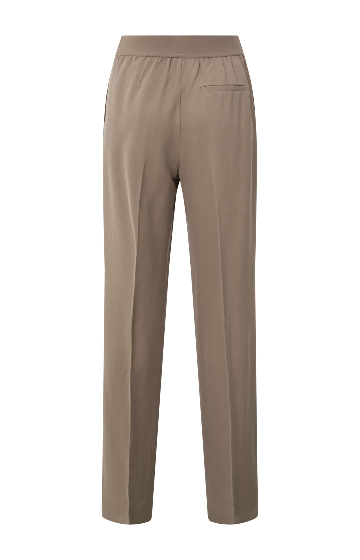 High waist trouser with wide leg, side pockets and zip fly