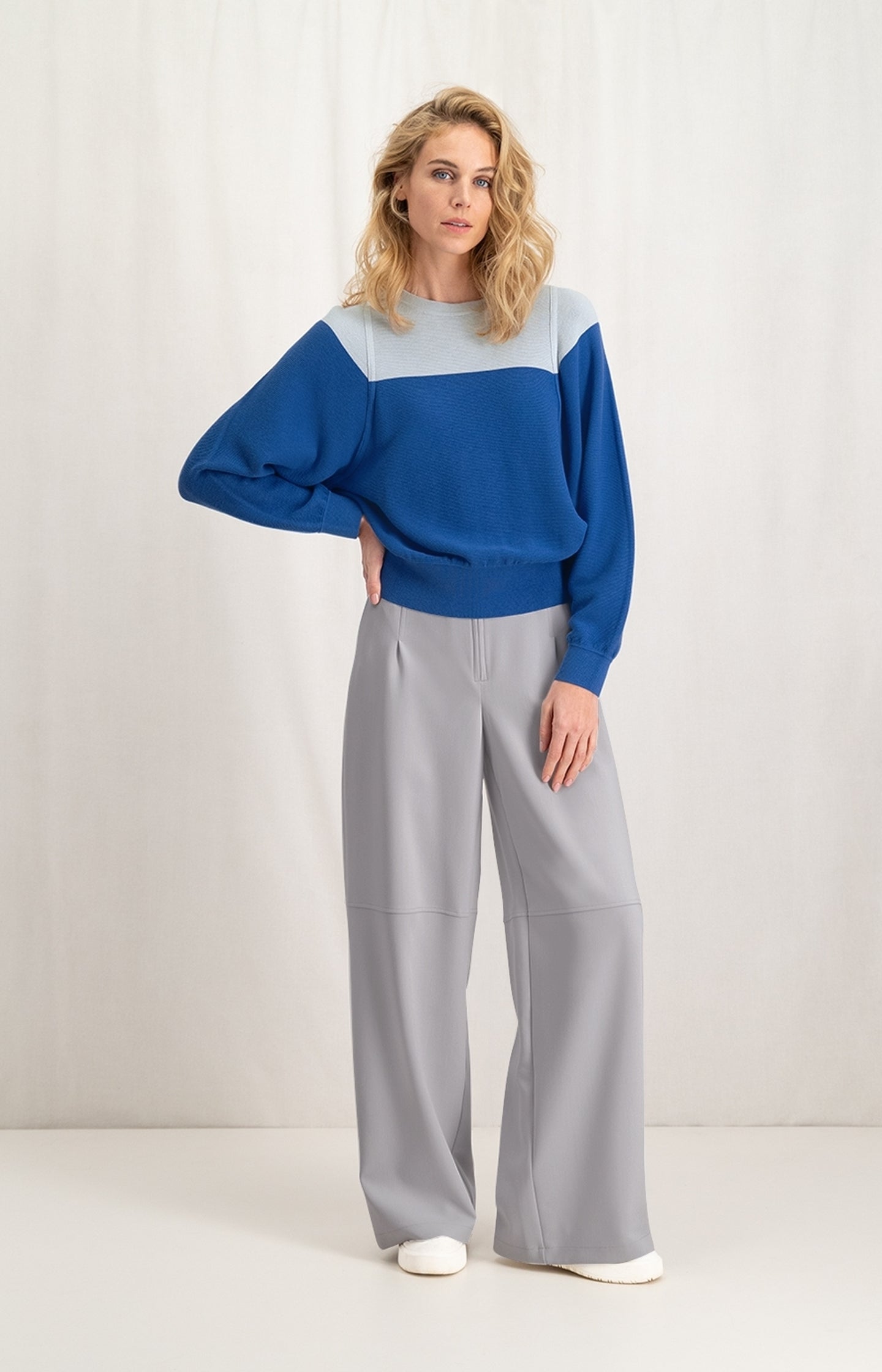 High waist trouser with wide leg, side pockets and zip - Type: lookbook