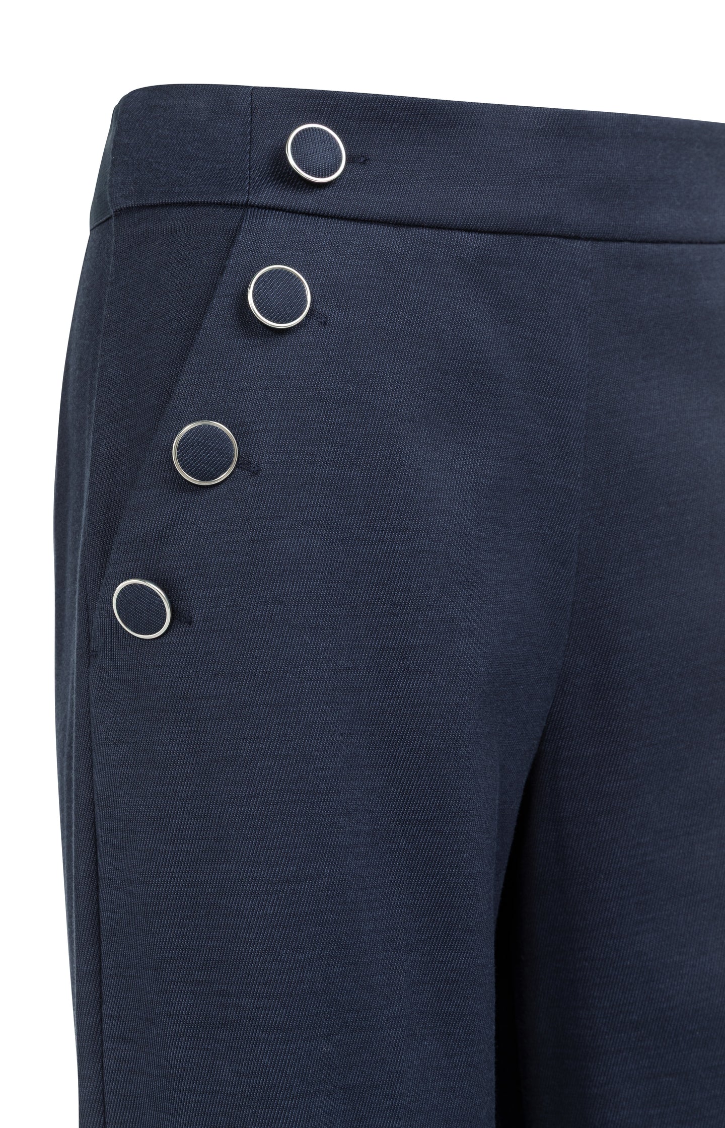 High waist trousers with decorative buttons and wide legs