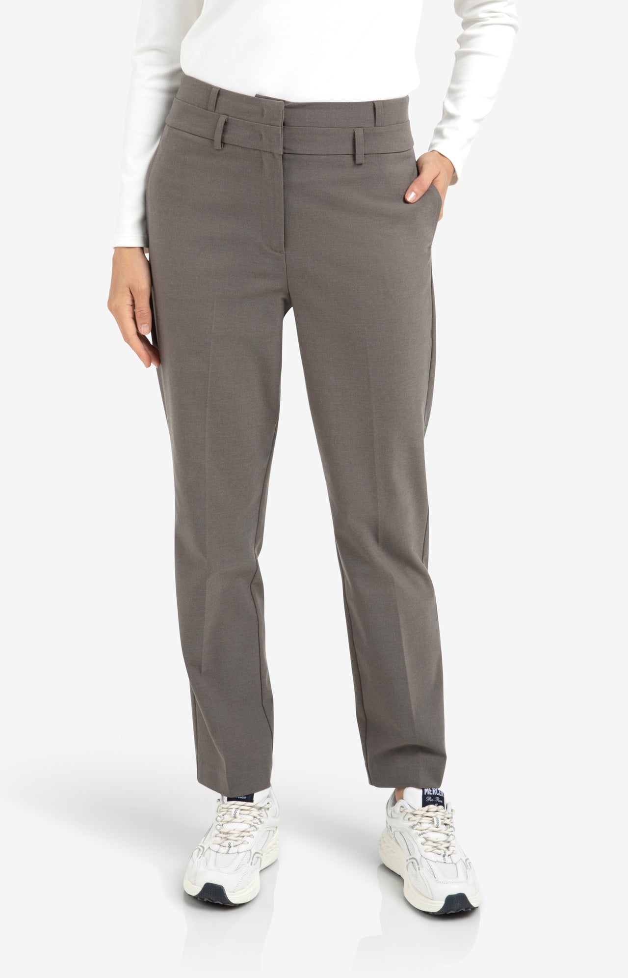 High waist trousers with double waistband