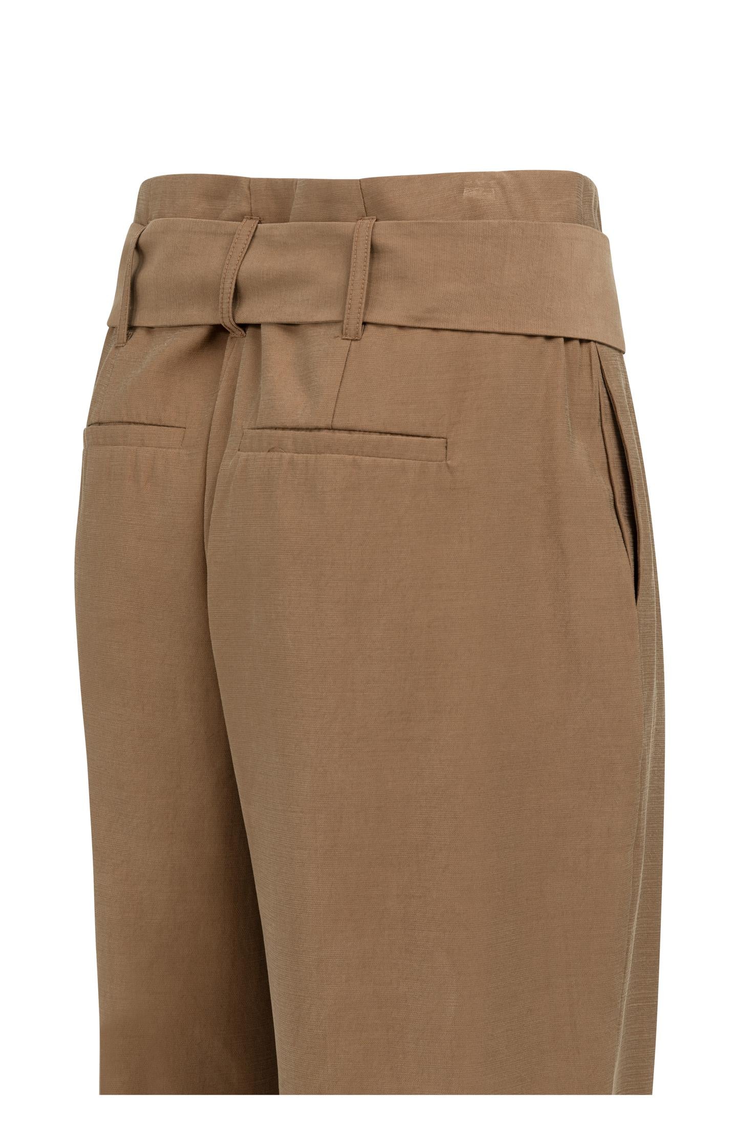 High-waist trousers with straight legs and scarf belt