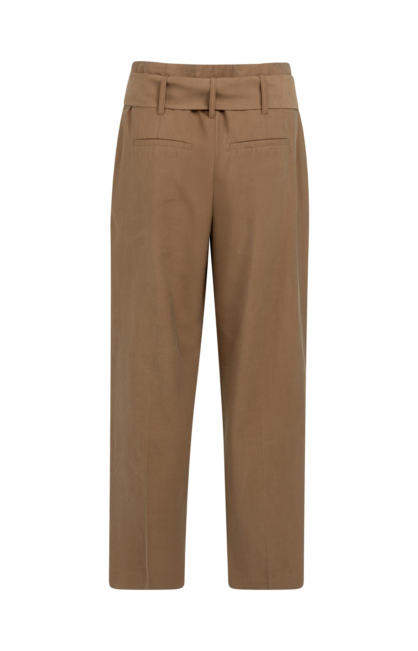 High-waist trousers with straight legs and scarf belt