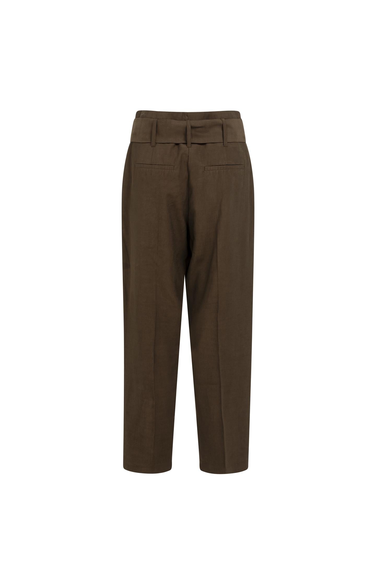 High-waist trousers with straight legs and scarf belt