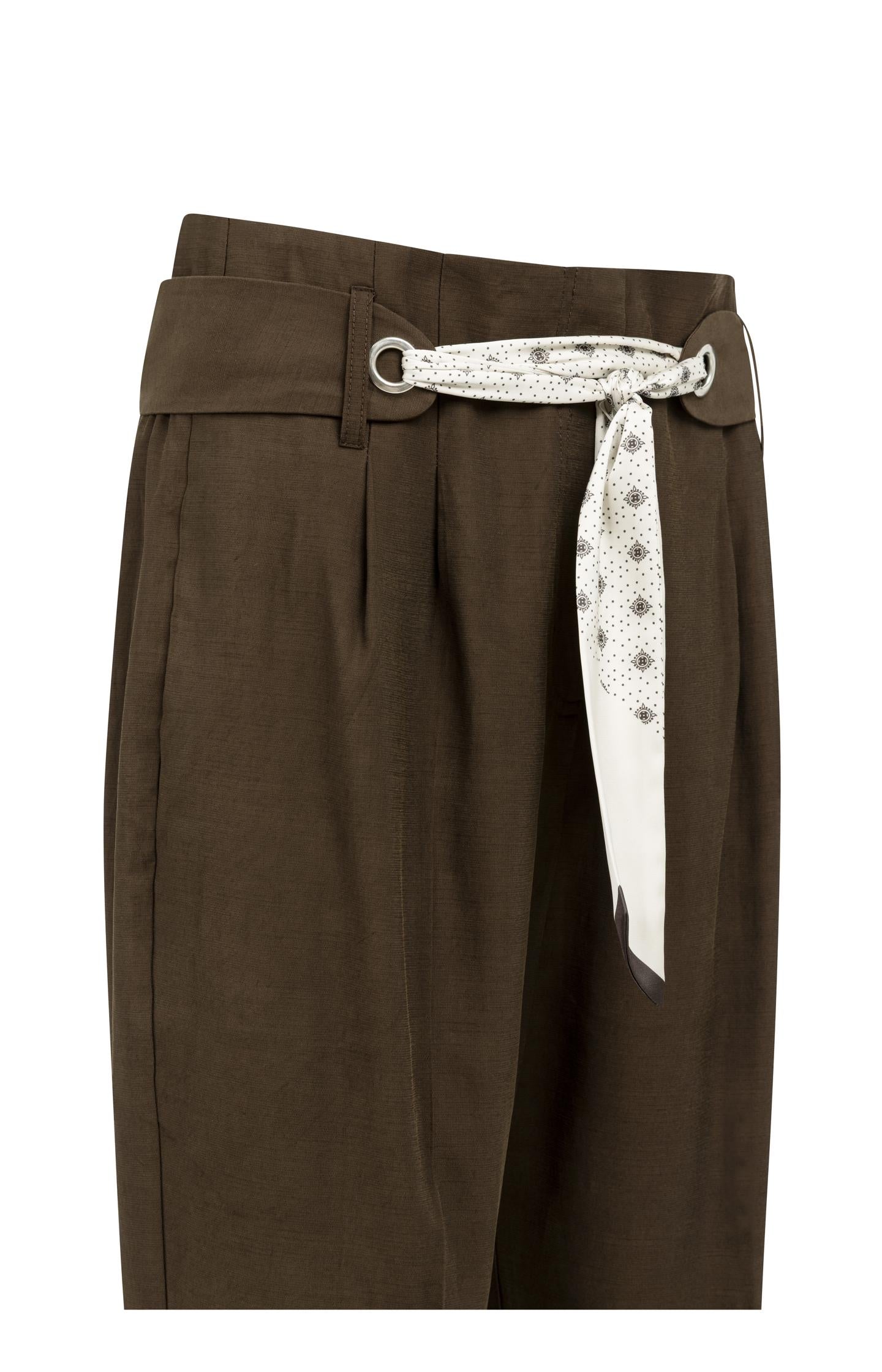 High-waist trousers with straight legs and scarf belt