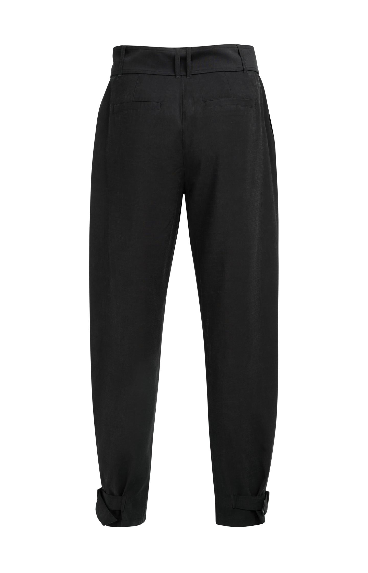 High waist trousers with strap details at the bottom hem
