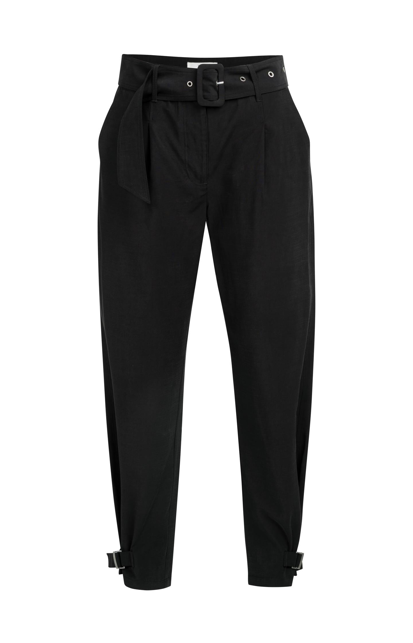 High waist trousers with strap details at the bottom hem - Type: product