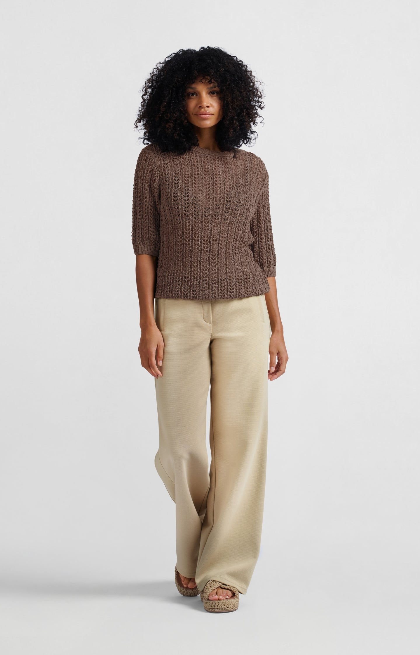 High-waisted wide-leg trousers