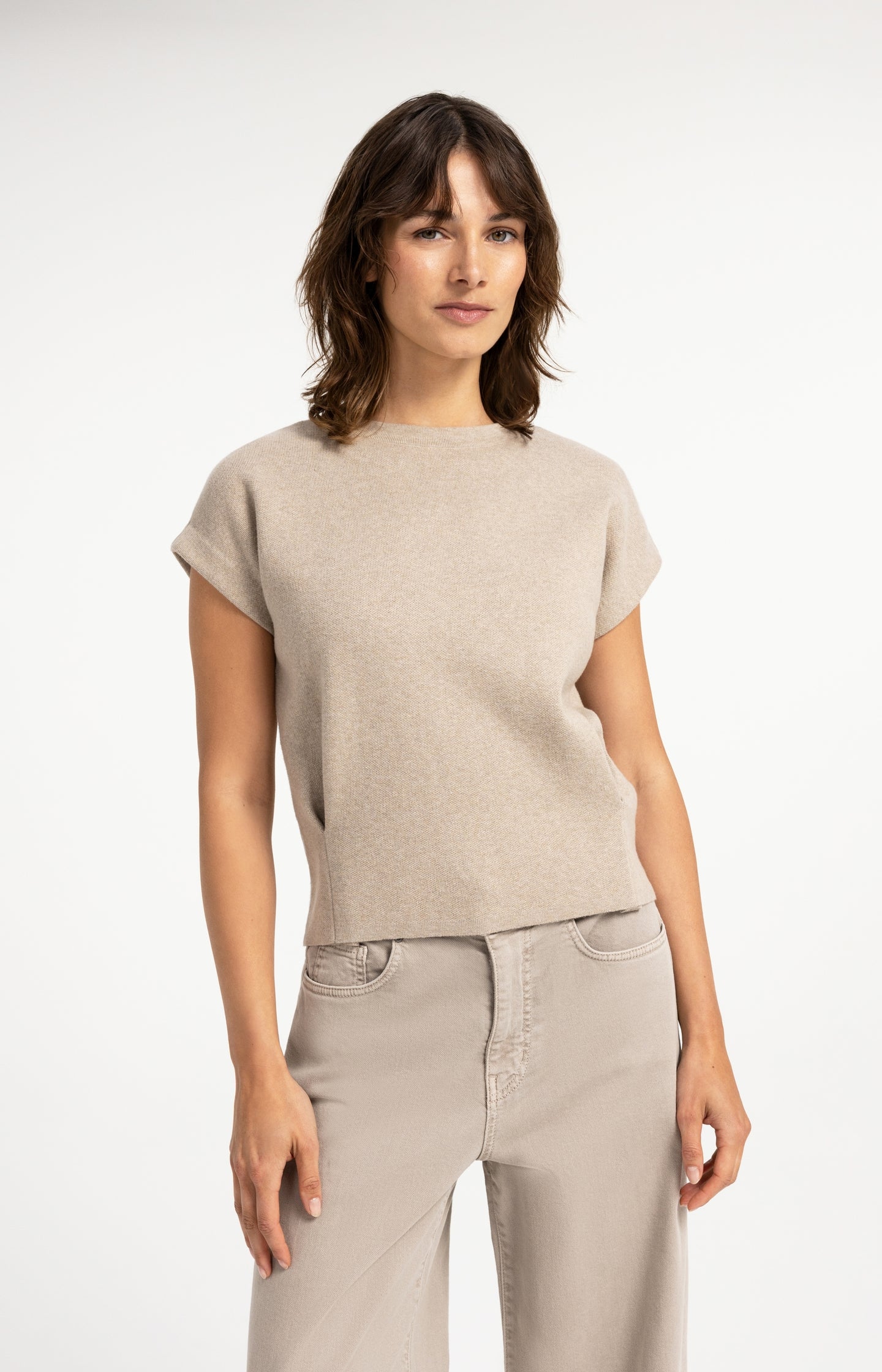 Jacquard knit top with cap sleeves