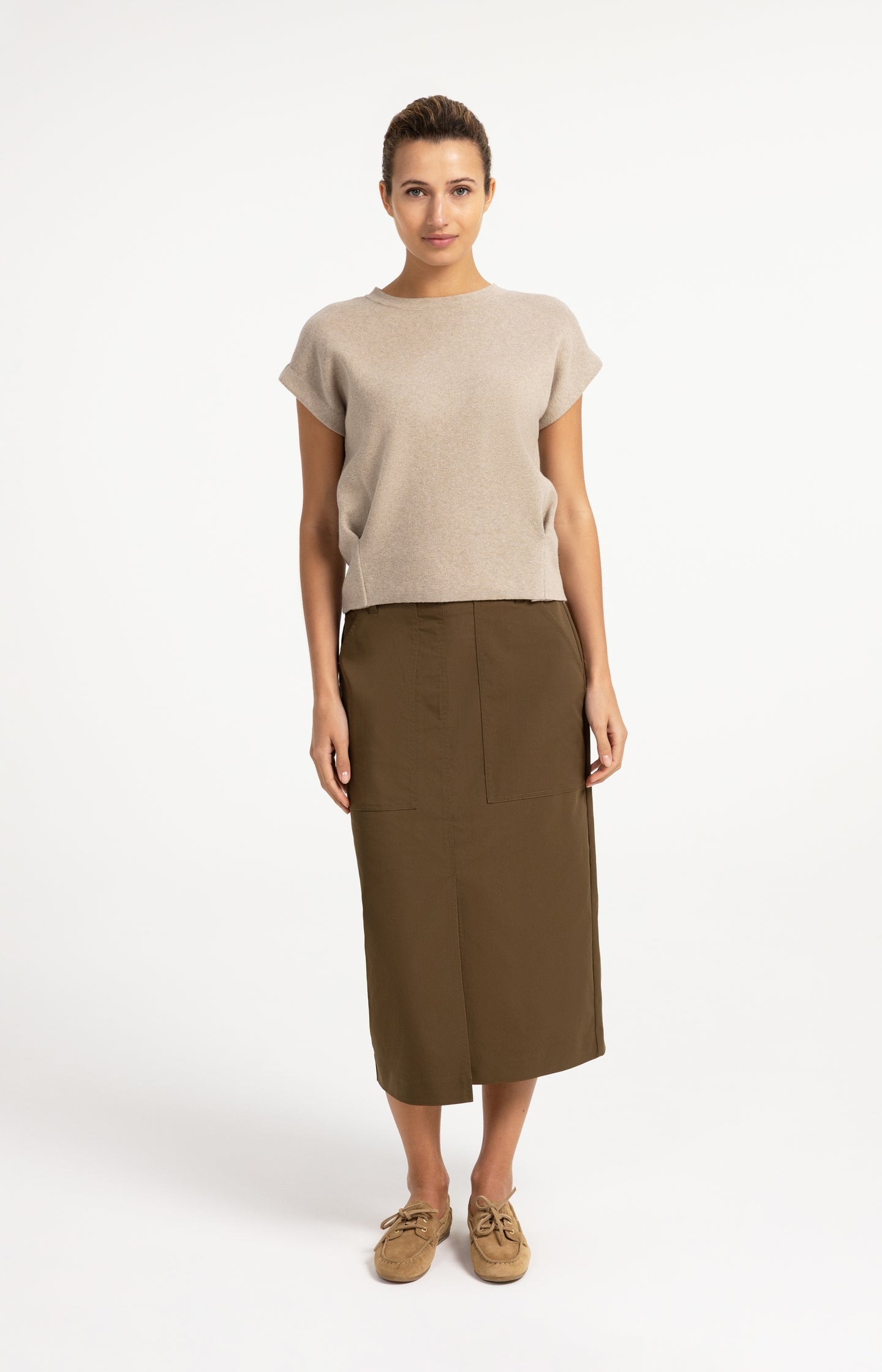 Jacquard knit top with cap sleeves