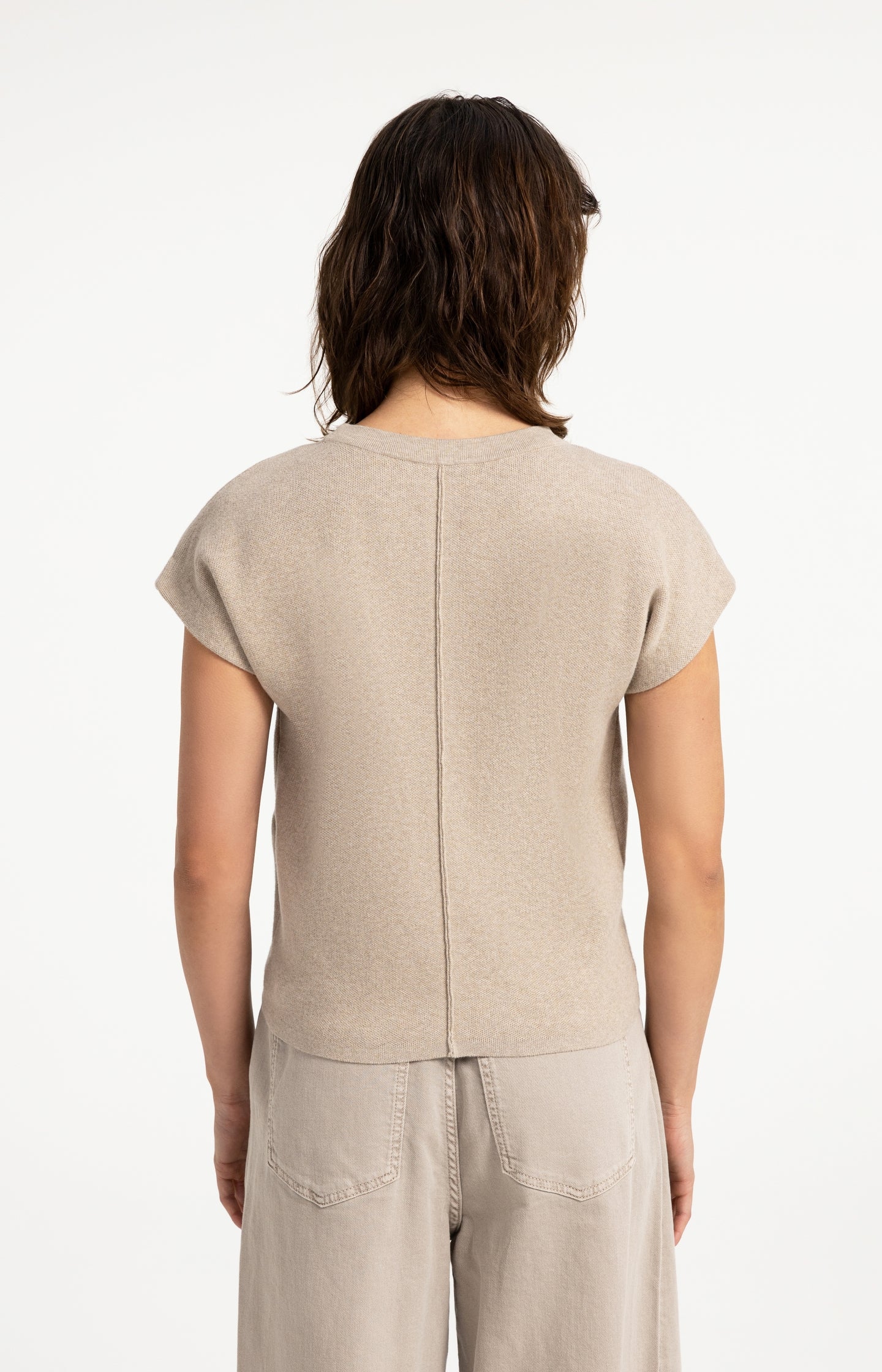 Jacquard knit top with cap sleeves