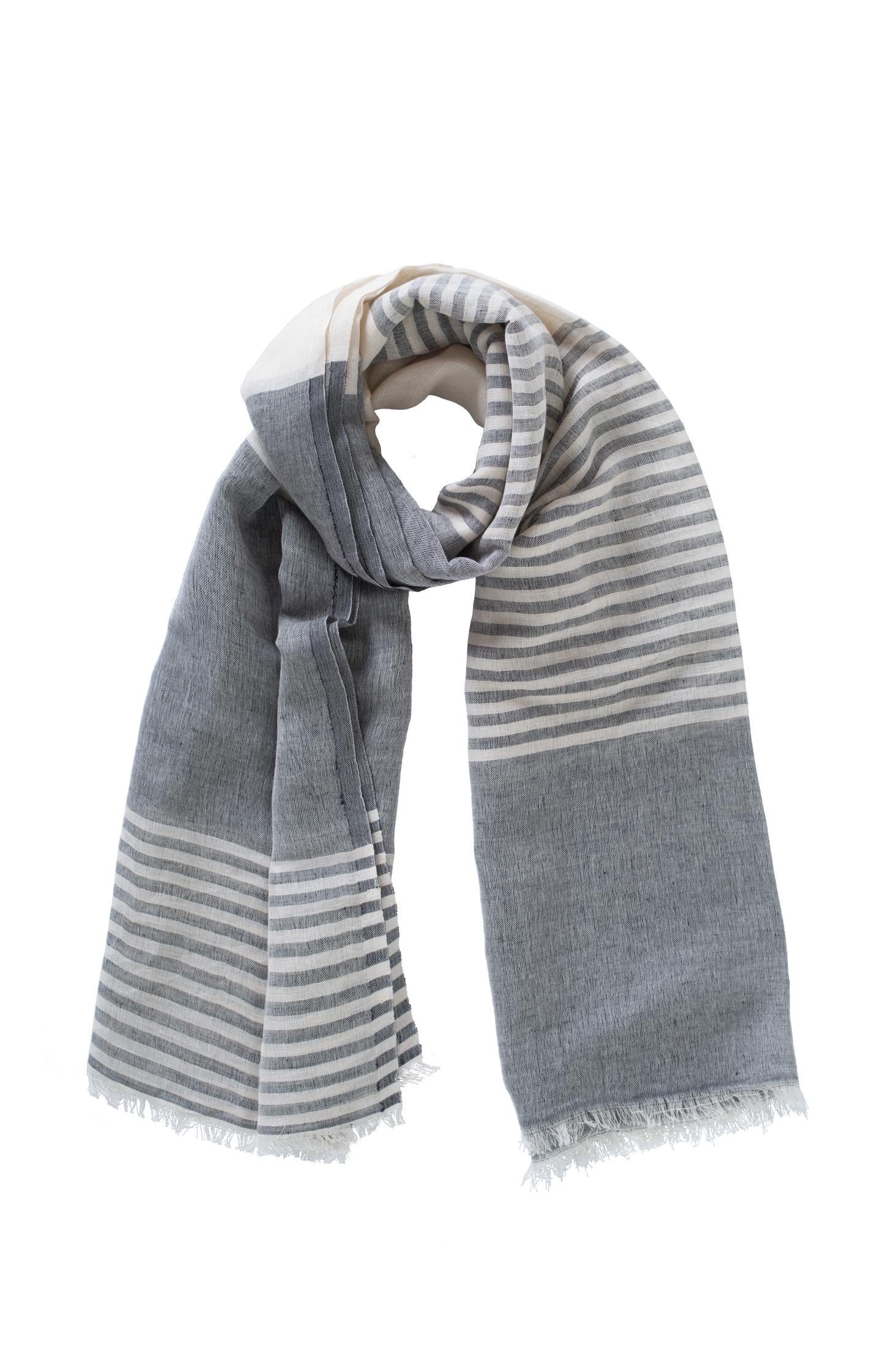 Jacquard scarf with frayed edges and stripes - Type: product