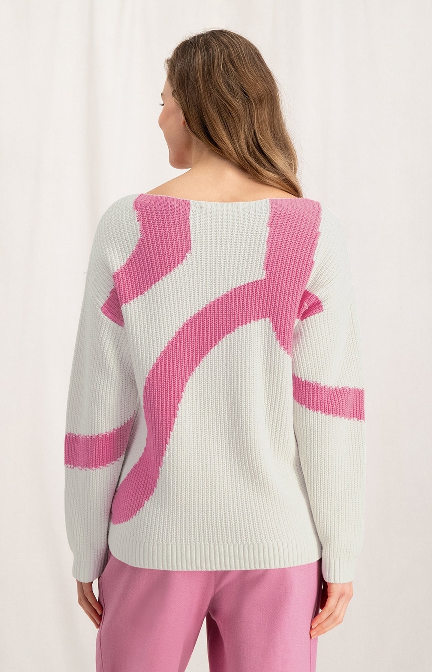 Jacquard sweater with boatneck and long sleeves