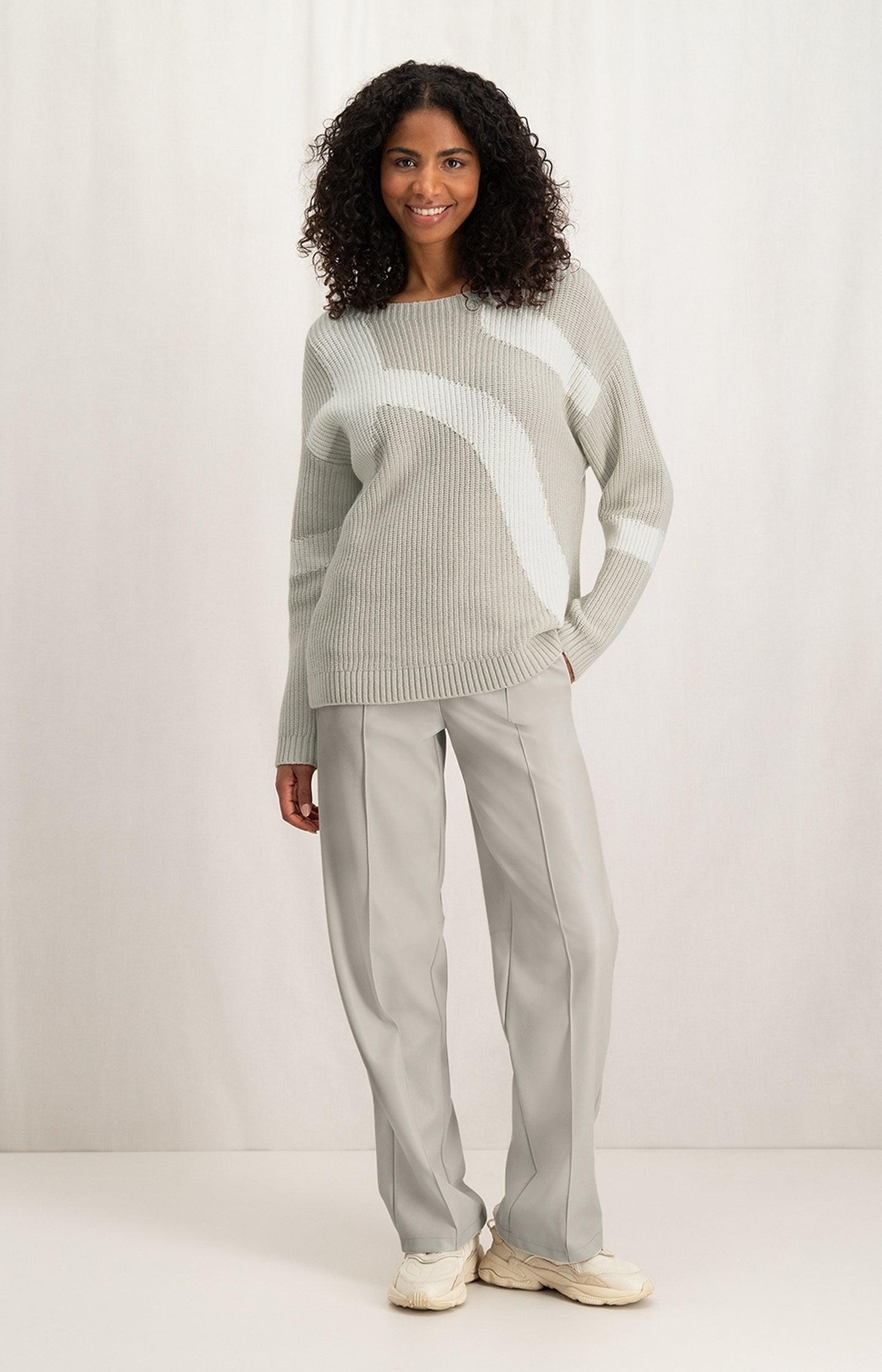 Jacquard sweater with boatneck and long sleeves