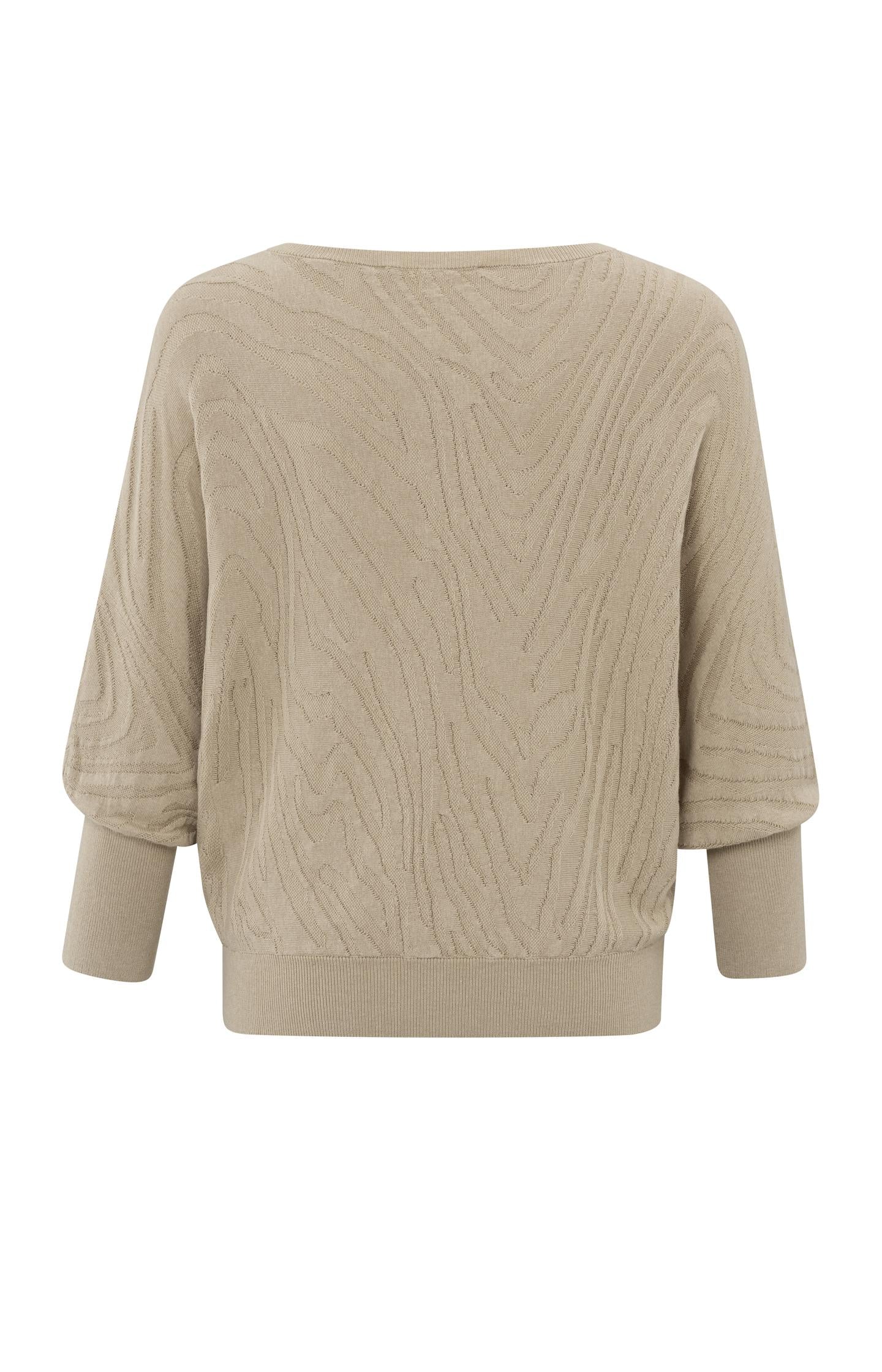 Jacquard sweater with boatneck and three-quarter sleeves