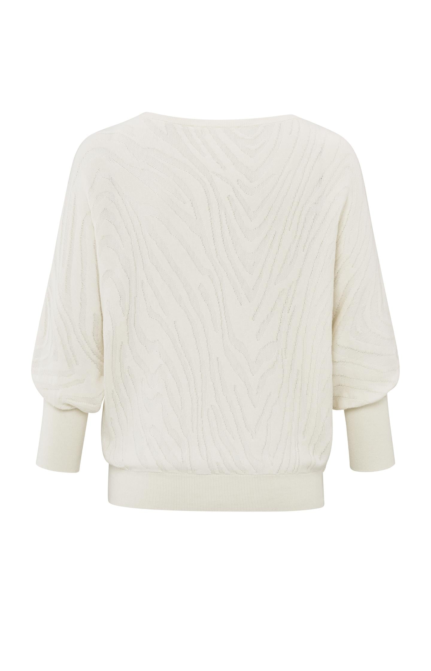 Jacquard sweater with boatneck and three-quarter sleeves