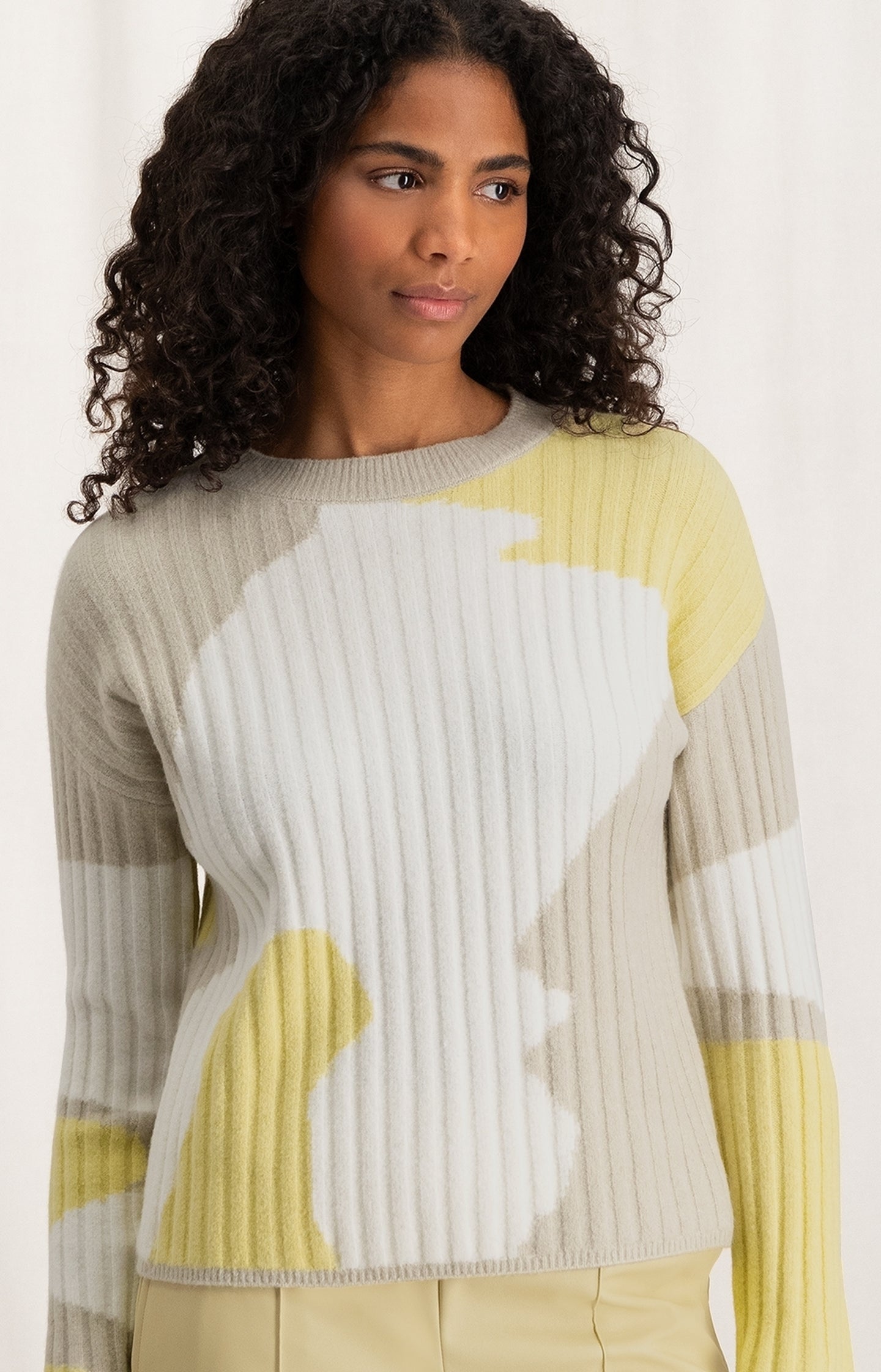 Jacquard sweater with crewneck, long sleeves and rib details - Type: lookbook