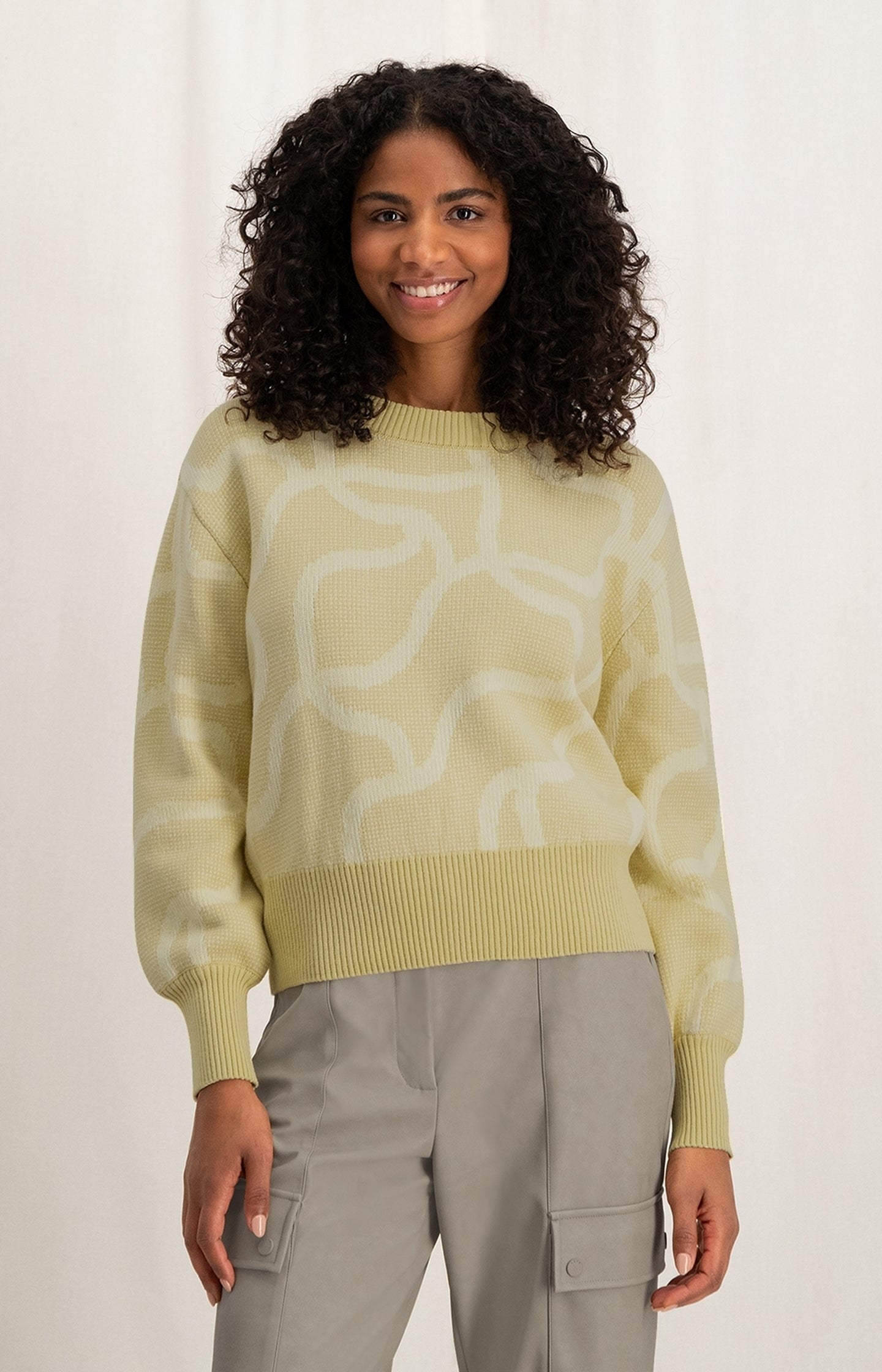 Jacquard sweater with crewneck, long sleeves and rib details