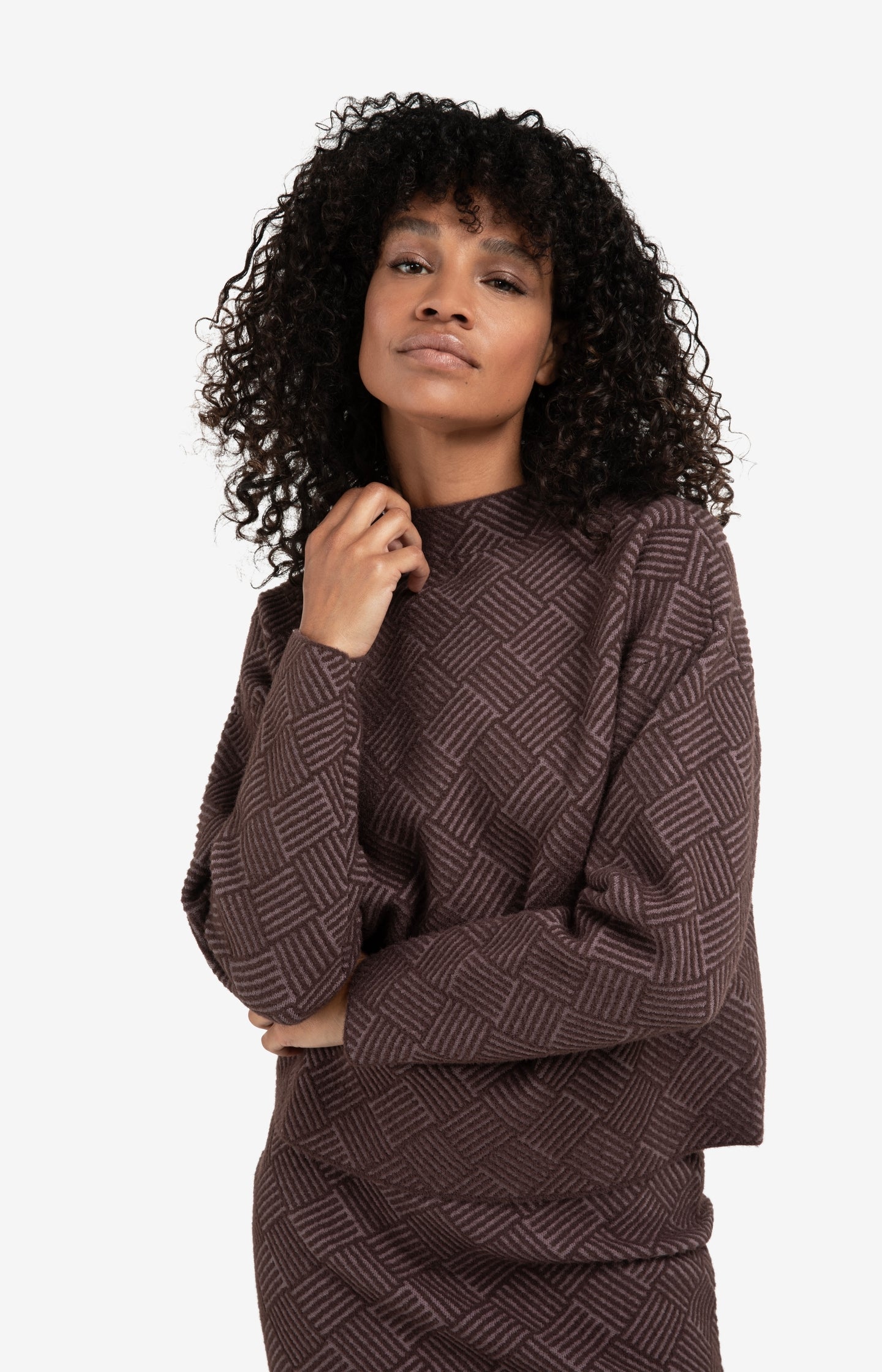 Jacquard sweater with long sleeves and stand-up collar - Type: lookbook