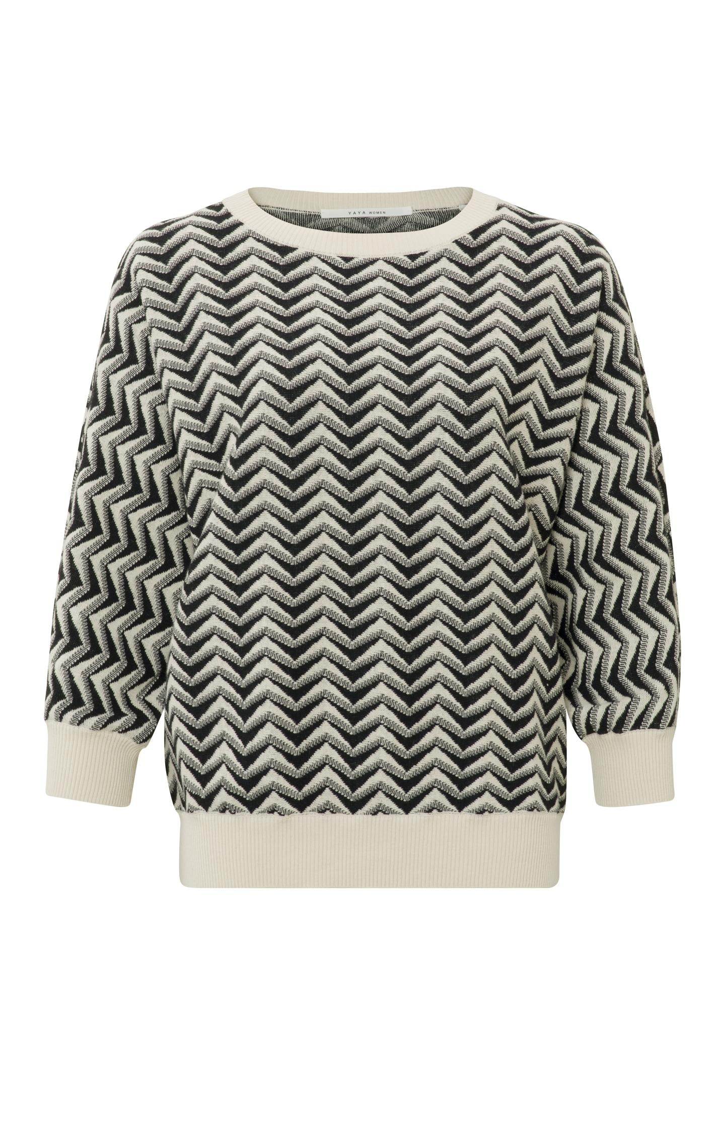 Jacquard sweater with round neck, 7/8 sleeves and print - Type: product