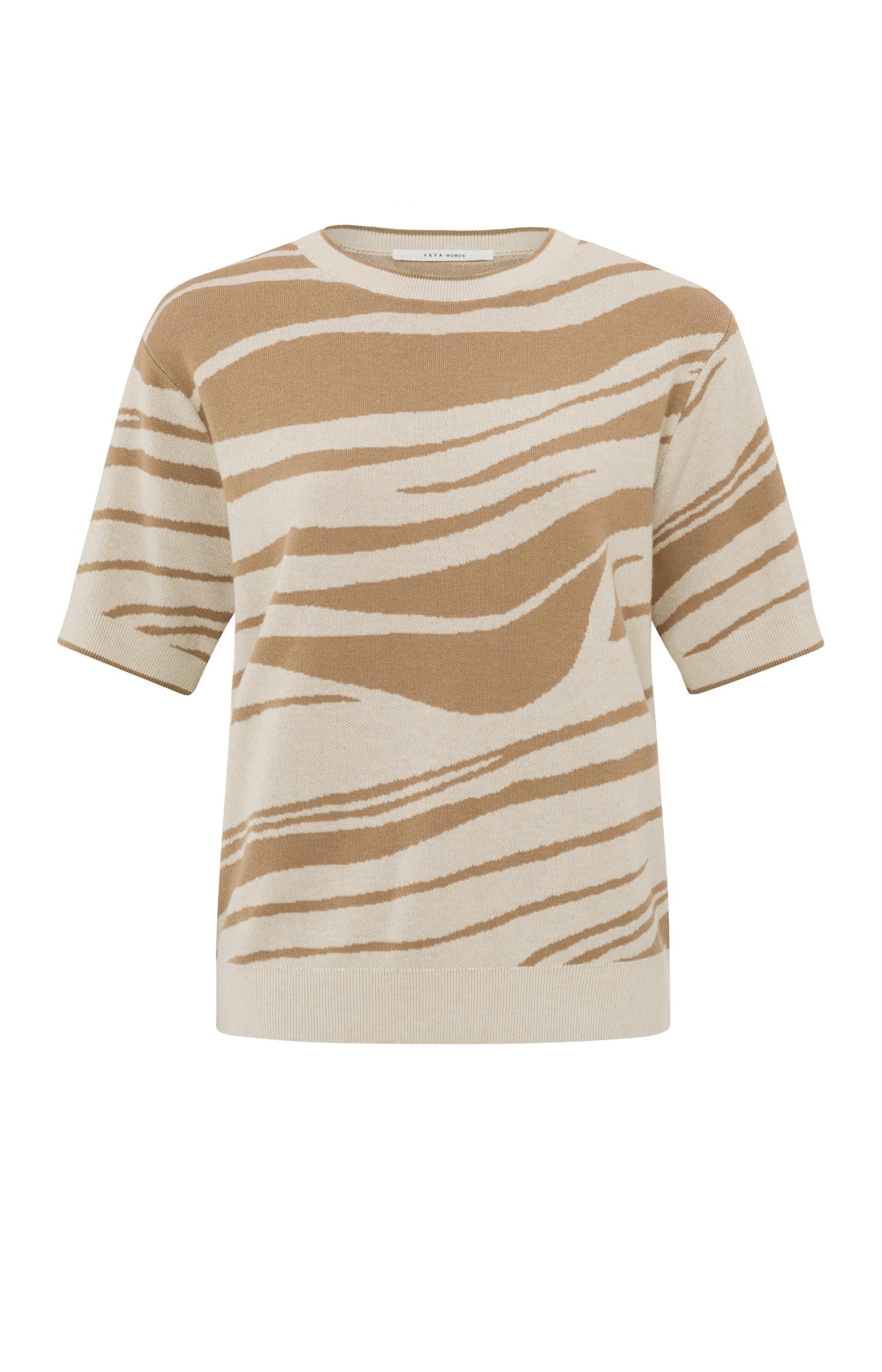 Jacquard sweater with round neck, short sleeves and print - Summer Sand Dessin - Type: product