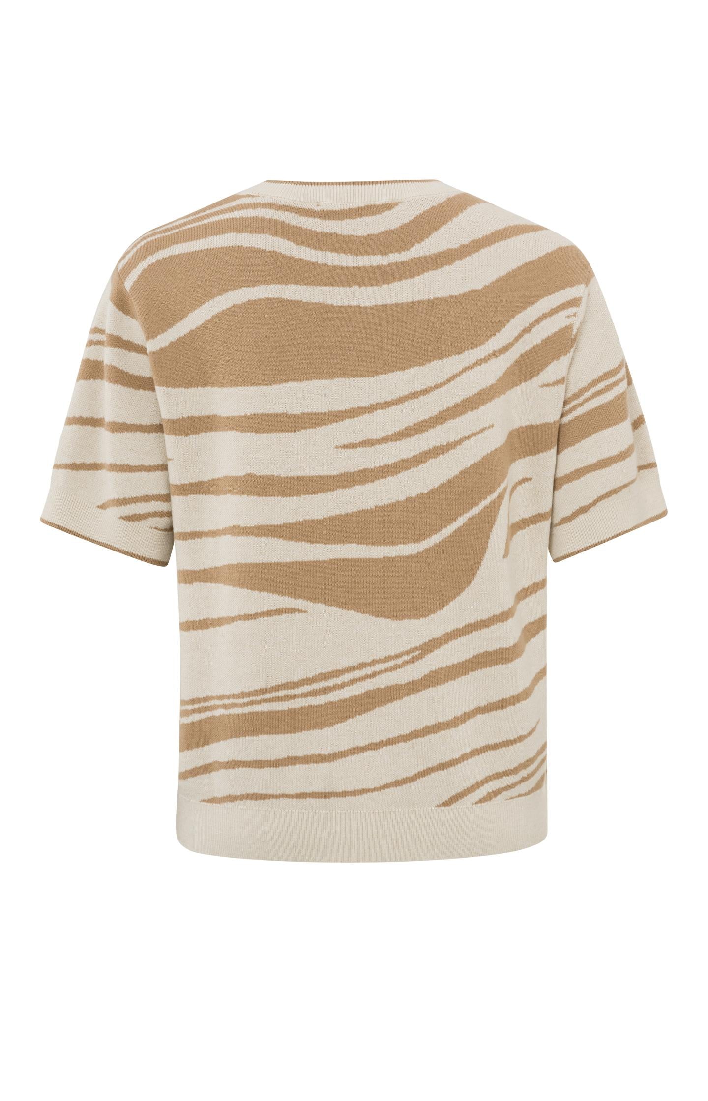 Jacquard sweater with round neck, short sleeves and print - Summer Sand Dessin