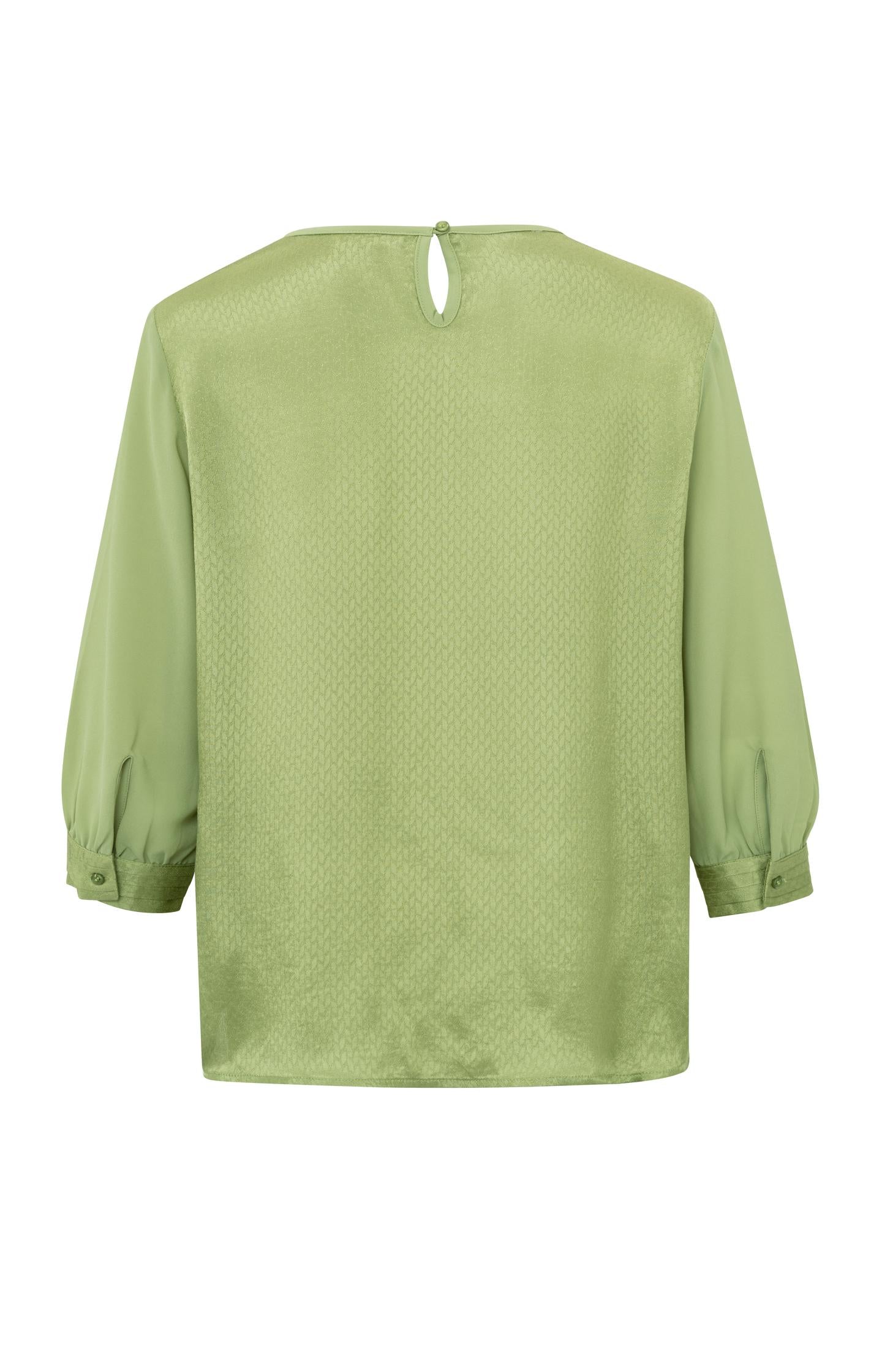 Jacquard top with round neck, 3/4 sleeves and seam detail - Sage Green