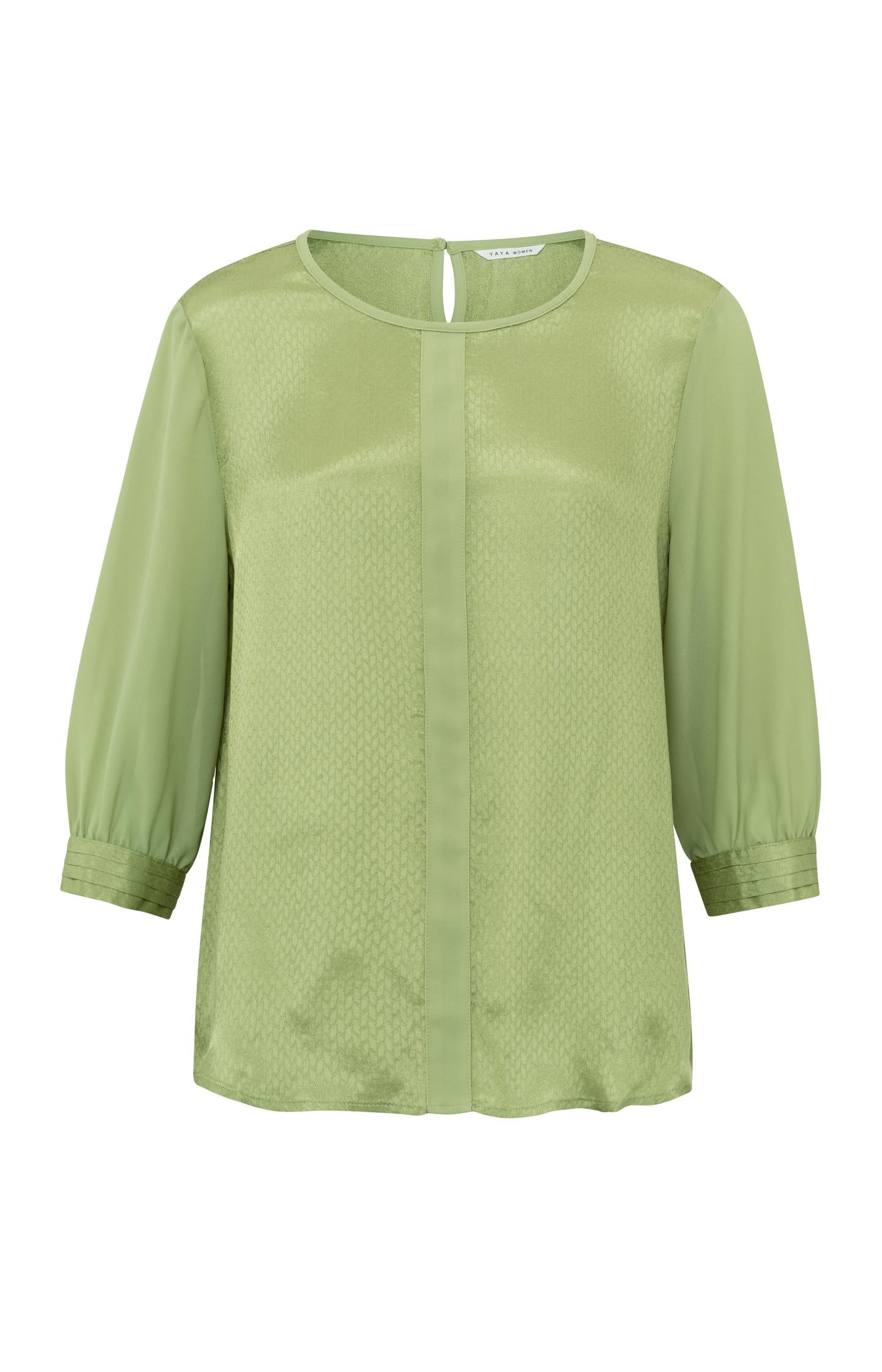 Jacquard top with round neck, 3/4 sleeves and seam detail - Sage Green - Type: product