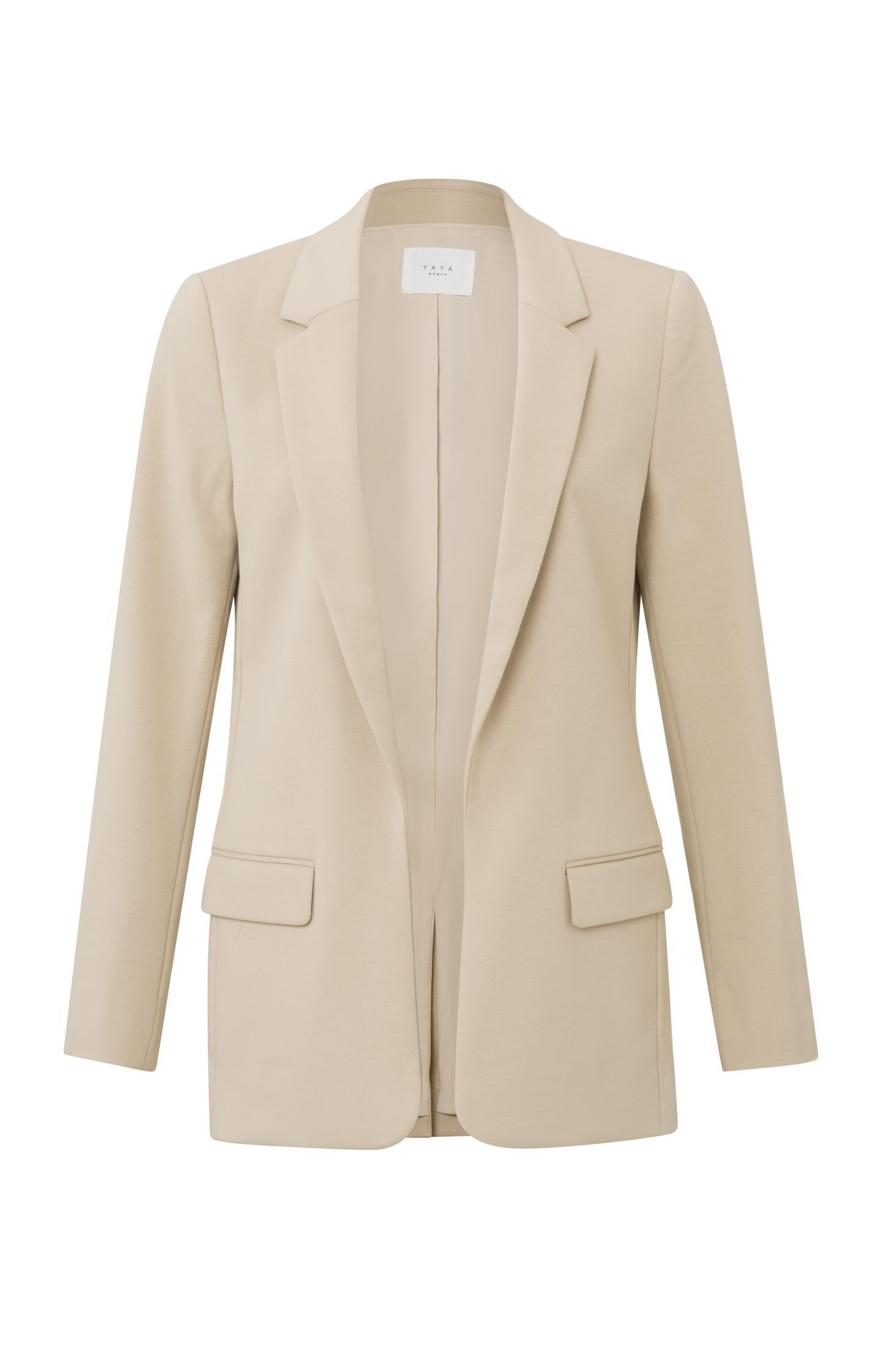 Jersey blazer with long sleeves and pocket in neutral tone