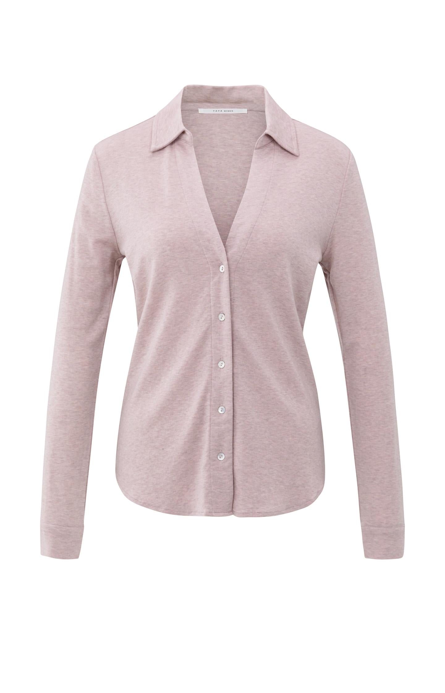 Jersey blouse in melange fabric with V-neck and buttons - Type: product