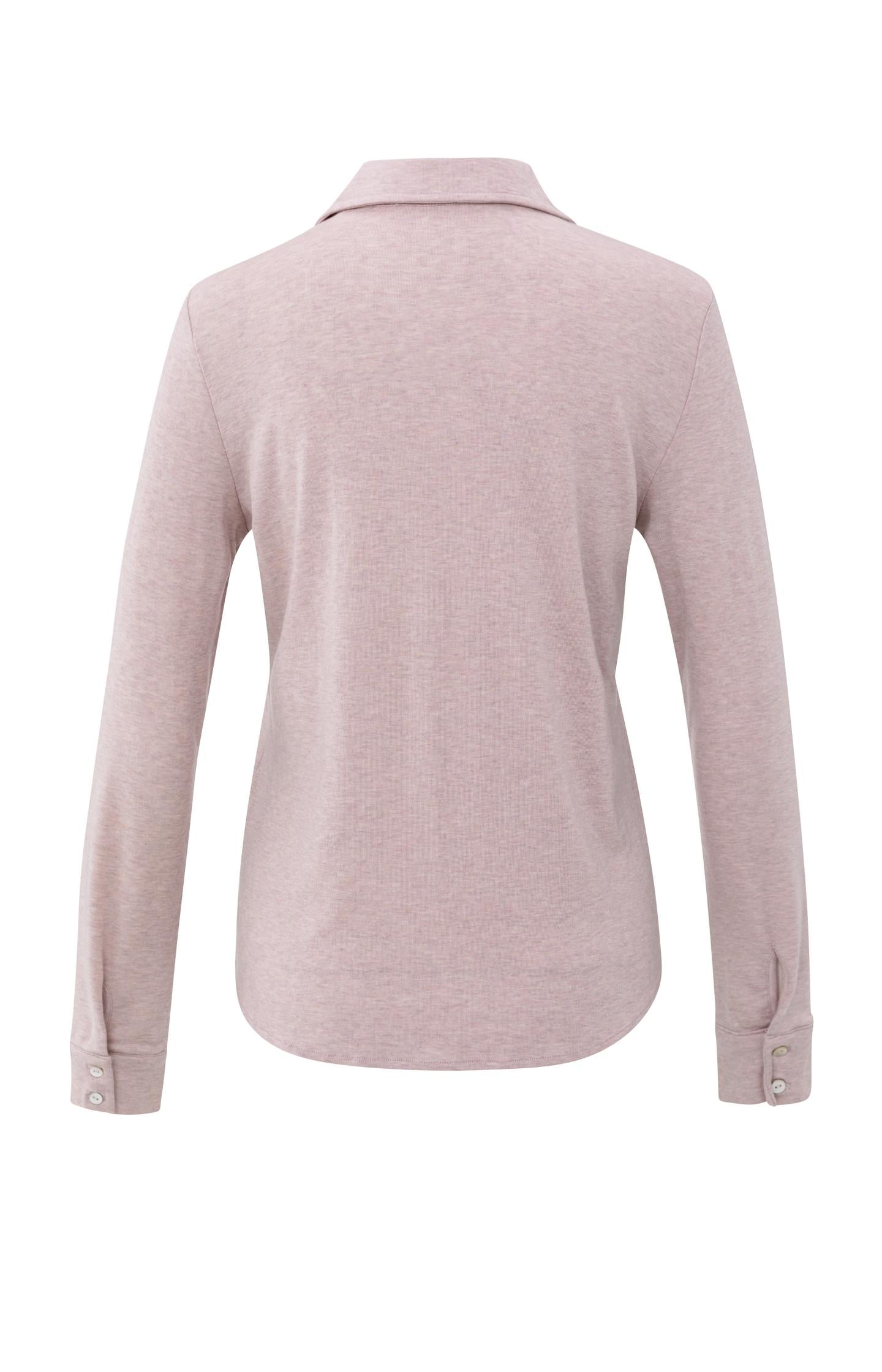 Jersey blouse in melange fabric with V-neck and buttons