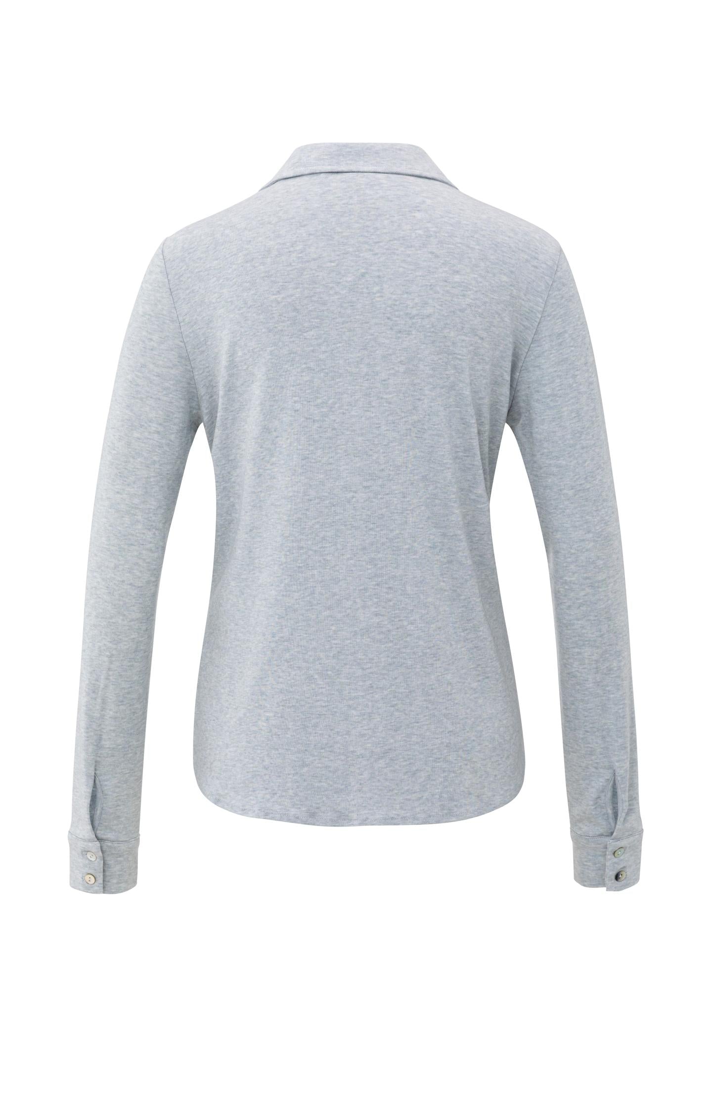 Jersey blouse in melange fabric with V-neck and buttons