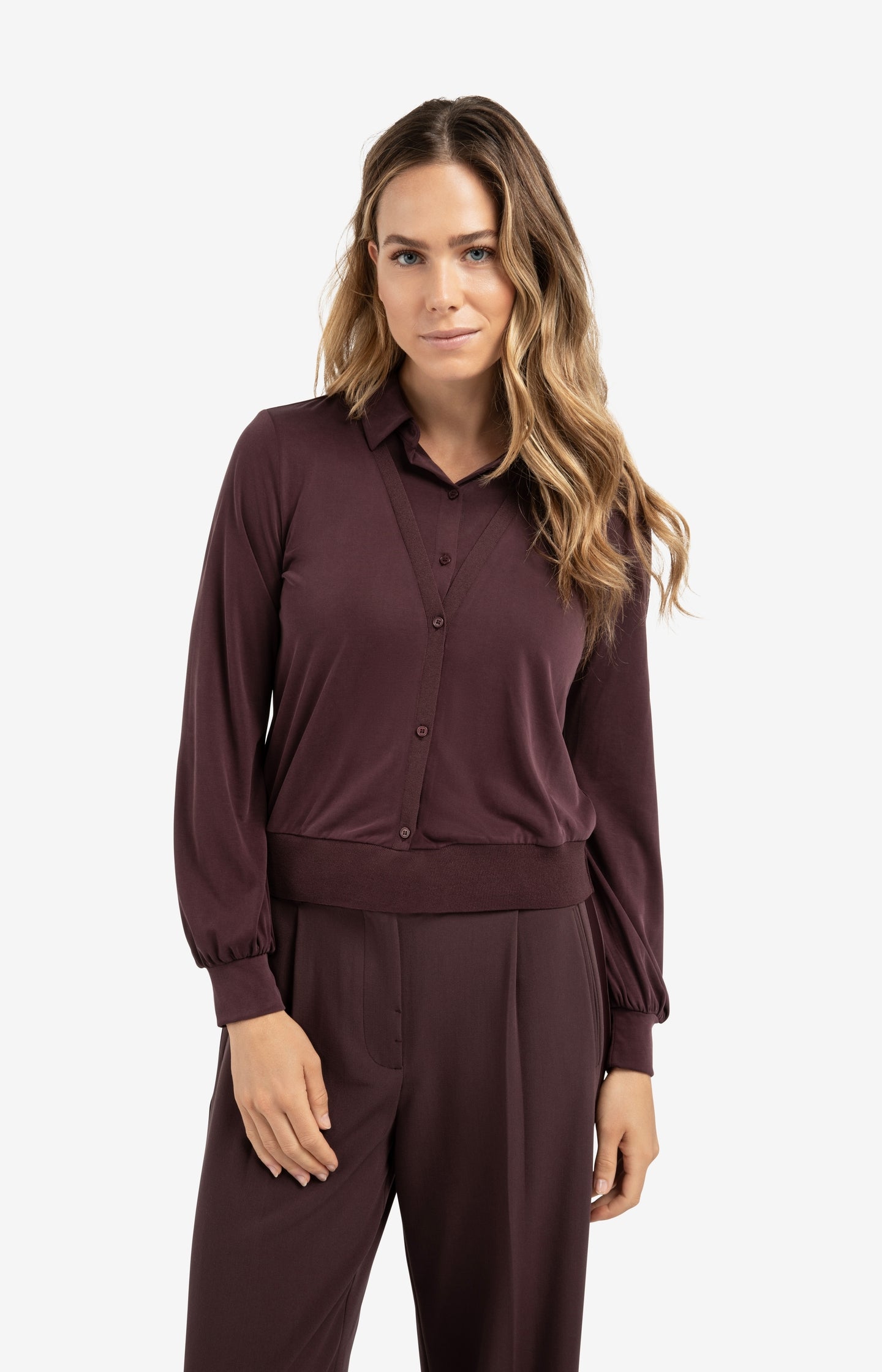 Jersey blouse with double layer effect