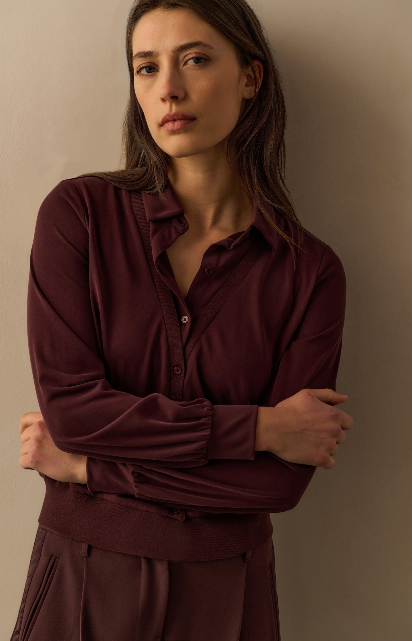 Jersey blouse with double layer effect