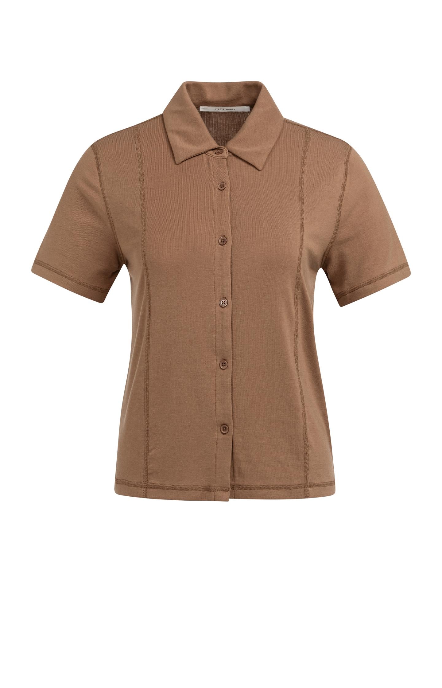Jersey blouse with stitched details and short sleeves