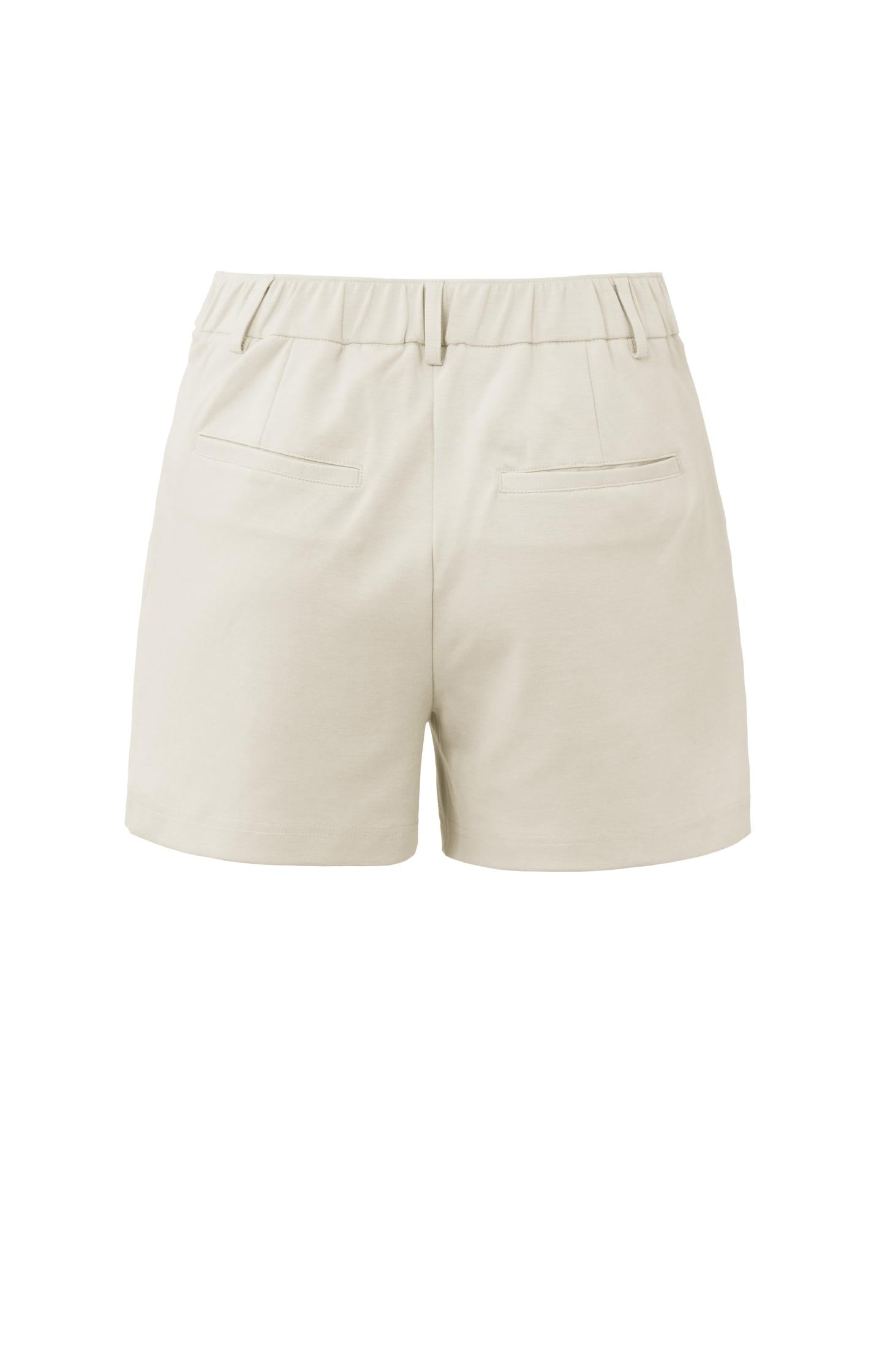 Jersey chino short with elastic waist, zip fly and pockets