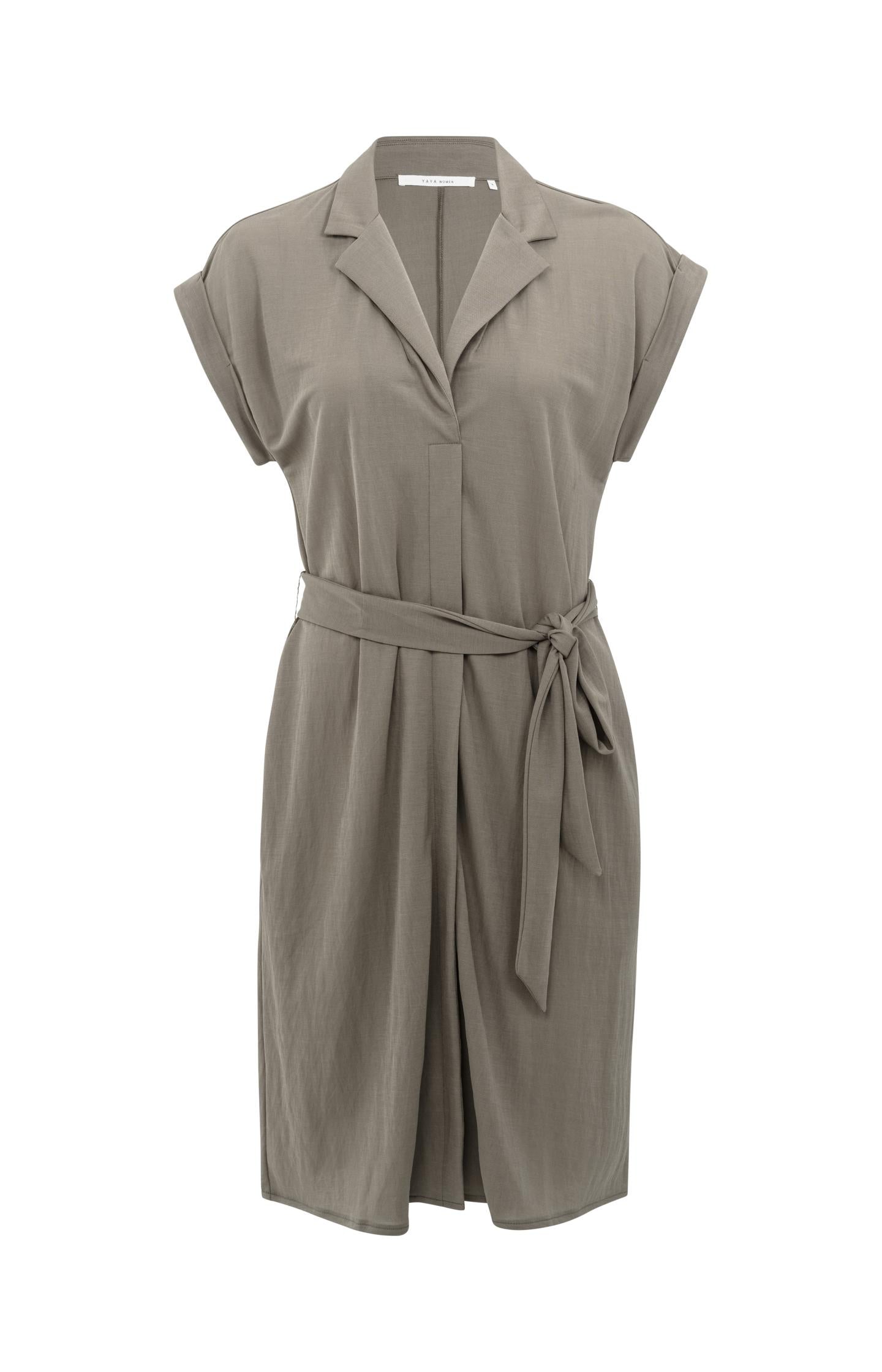 Jersey dress with blouse collar and tie belt - Type: product