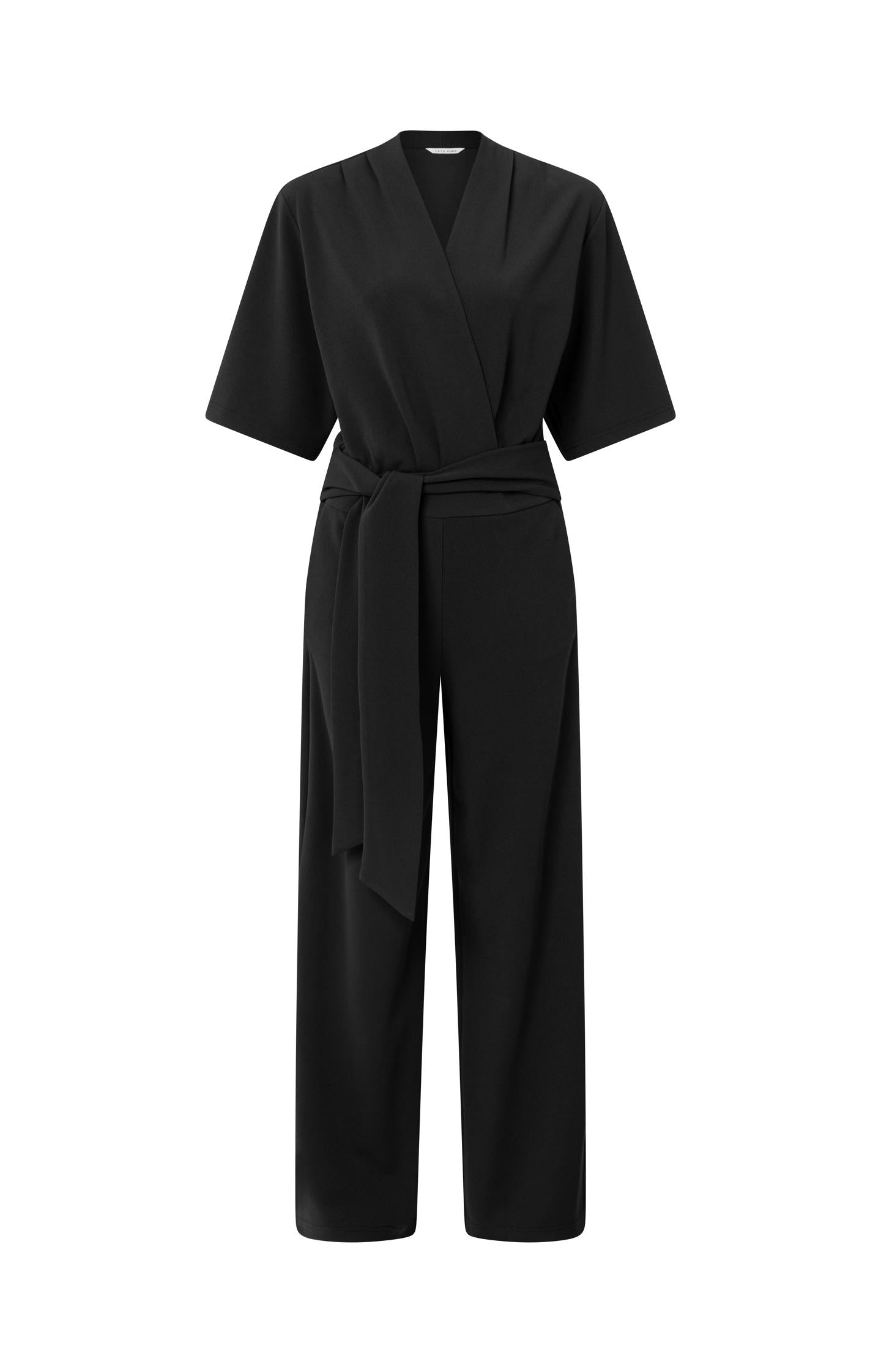 Jersey jumpsuit with short sleeves and tie belt - Type: product