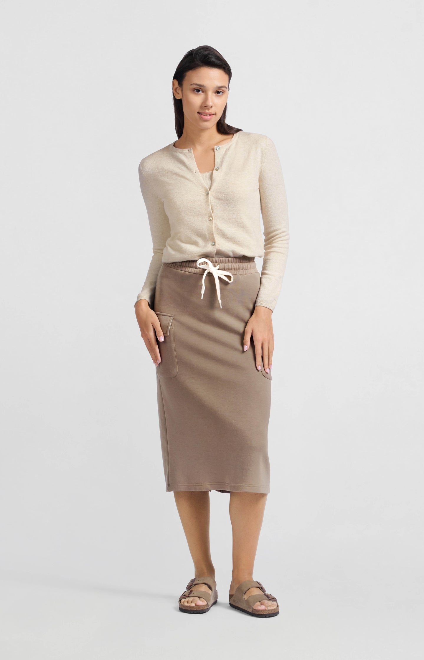 Jersey midi cargo skirt with elastic waistband