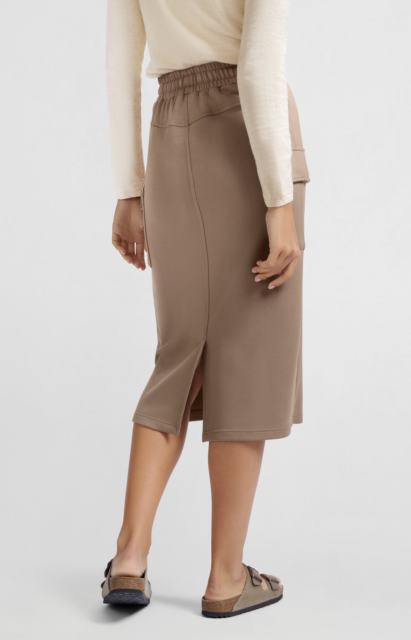 Jersey midi cargo skirt with elastic waistband