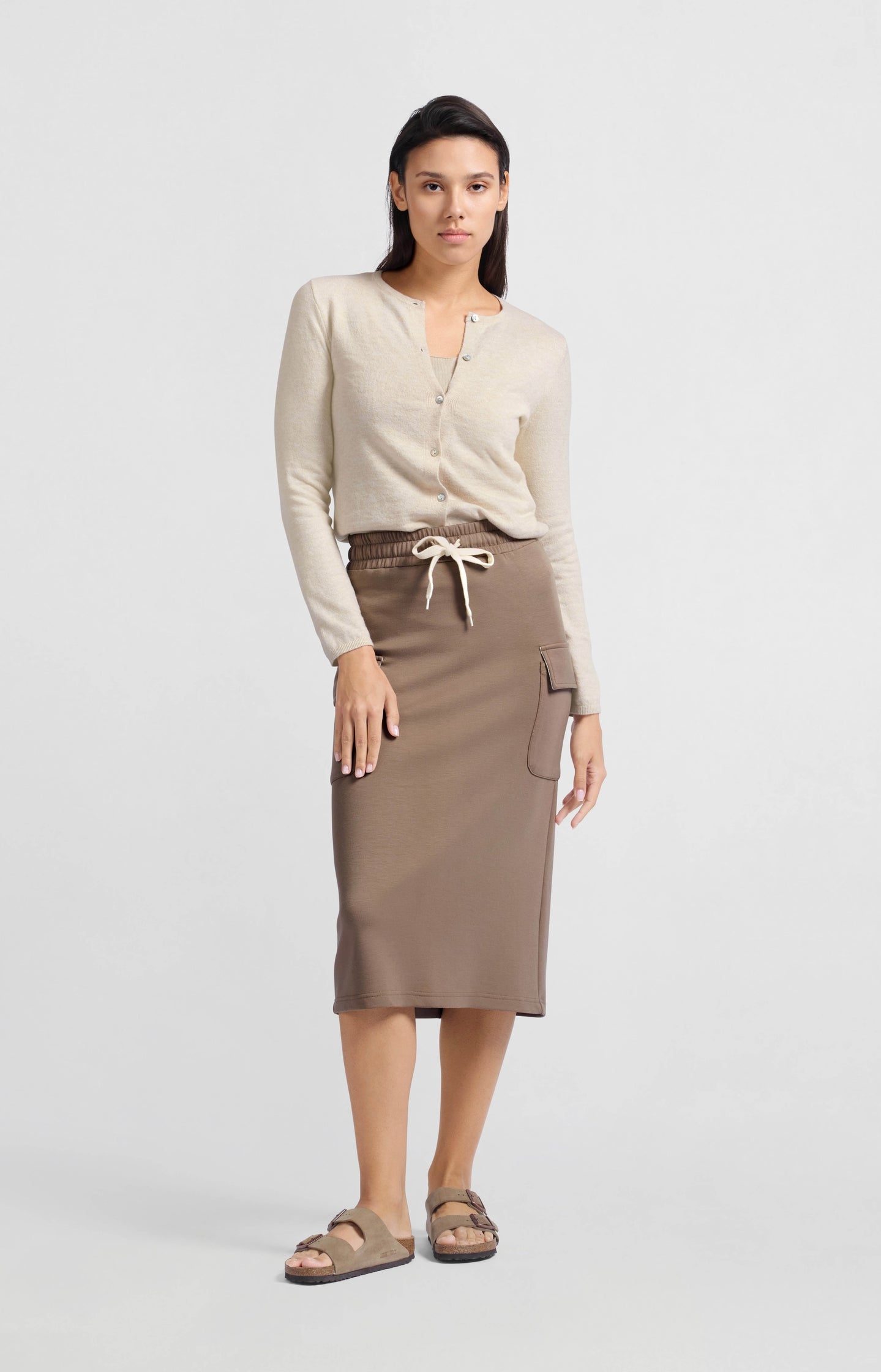 Jersey midi cargo skirt with elastic waistband