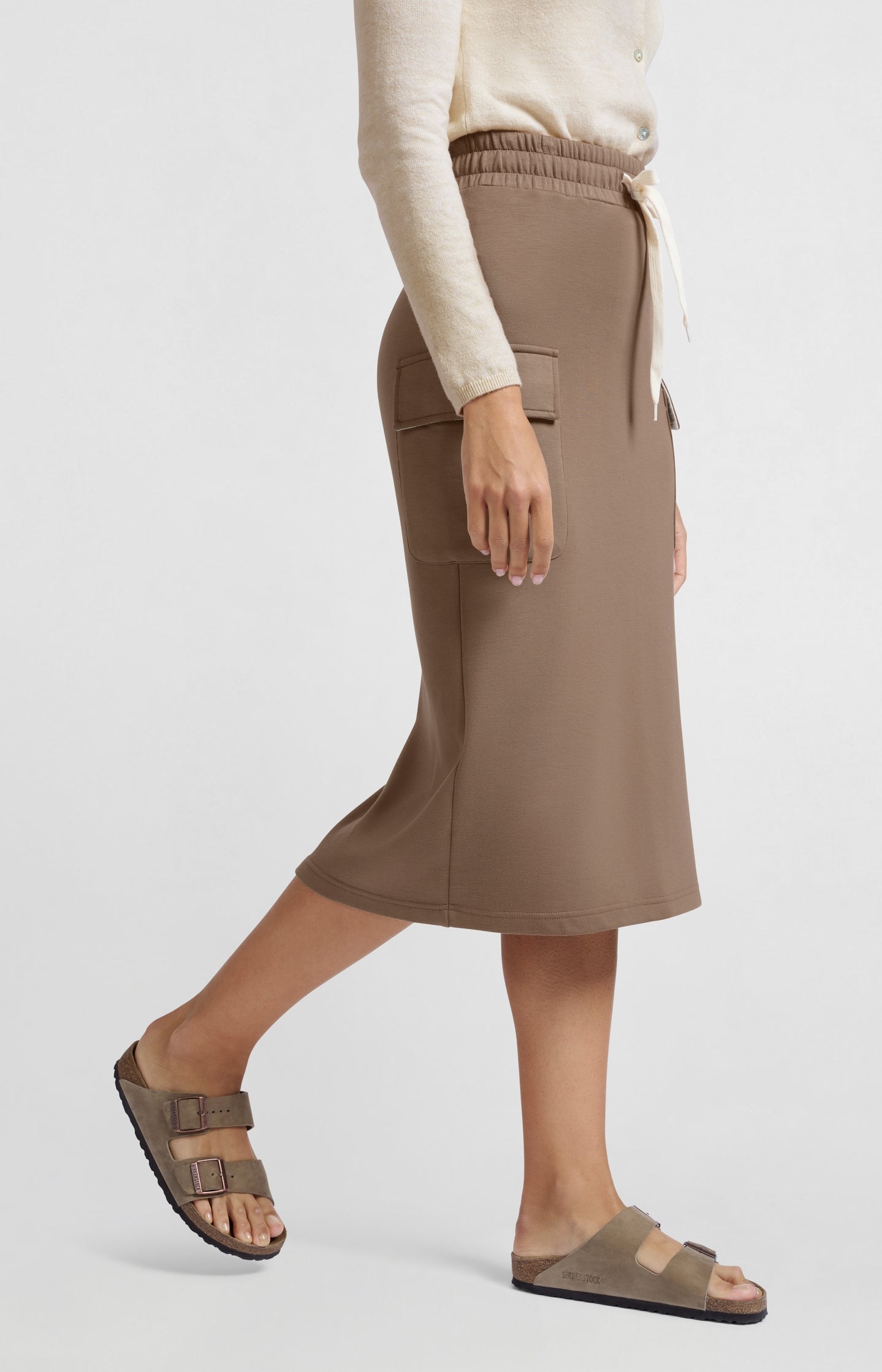 Jersey midi cargo skirt with elastic waistband