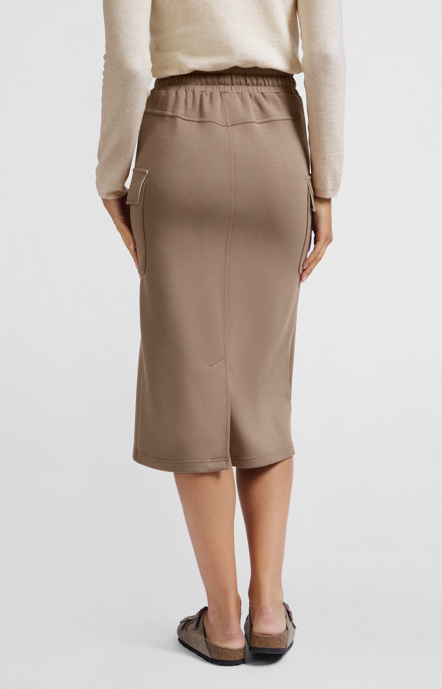 Jersey midi cargo skirt with elastic waistband