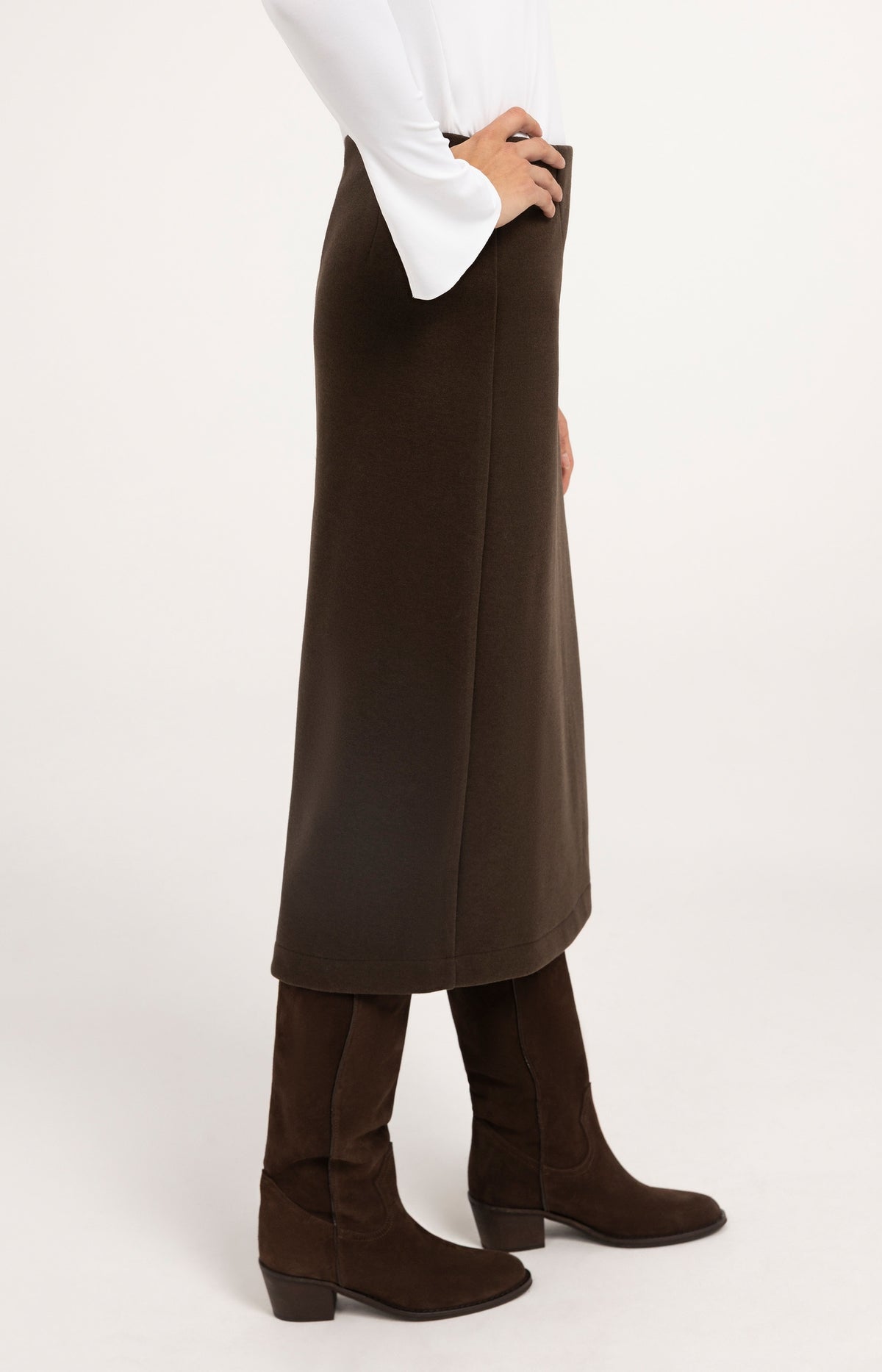 Jersey midi skirt with brushed fabric - Delicioso Brown