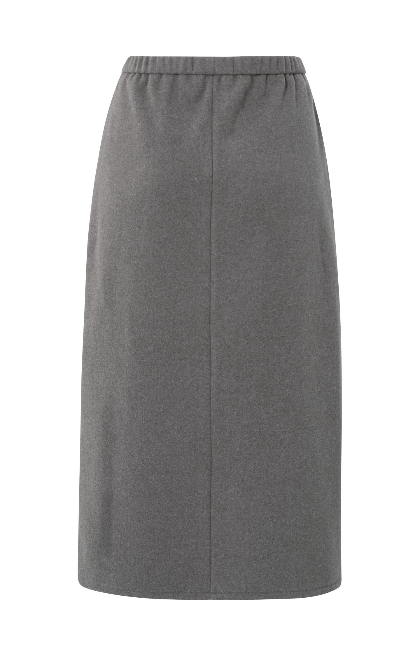 Jersey midi skirt with elastic waistband and front slit