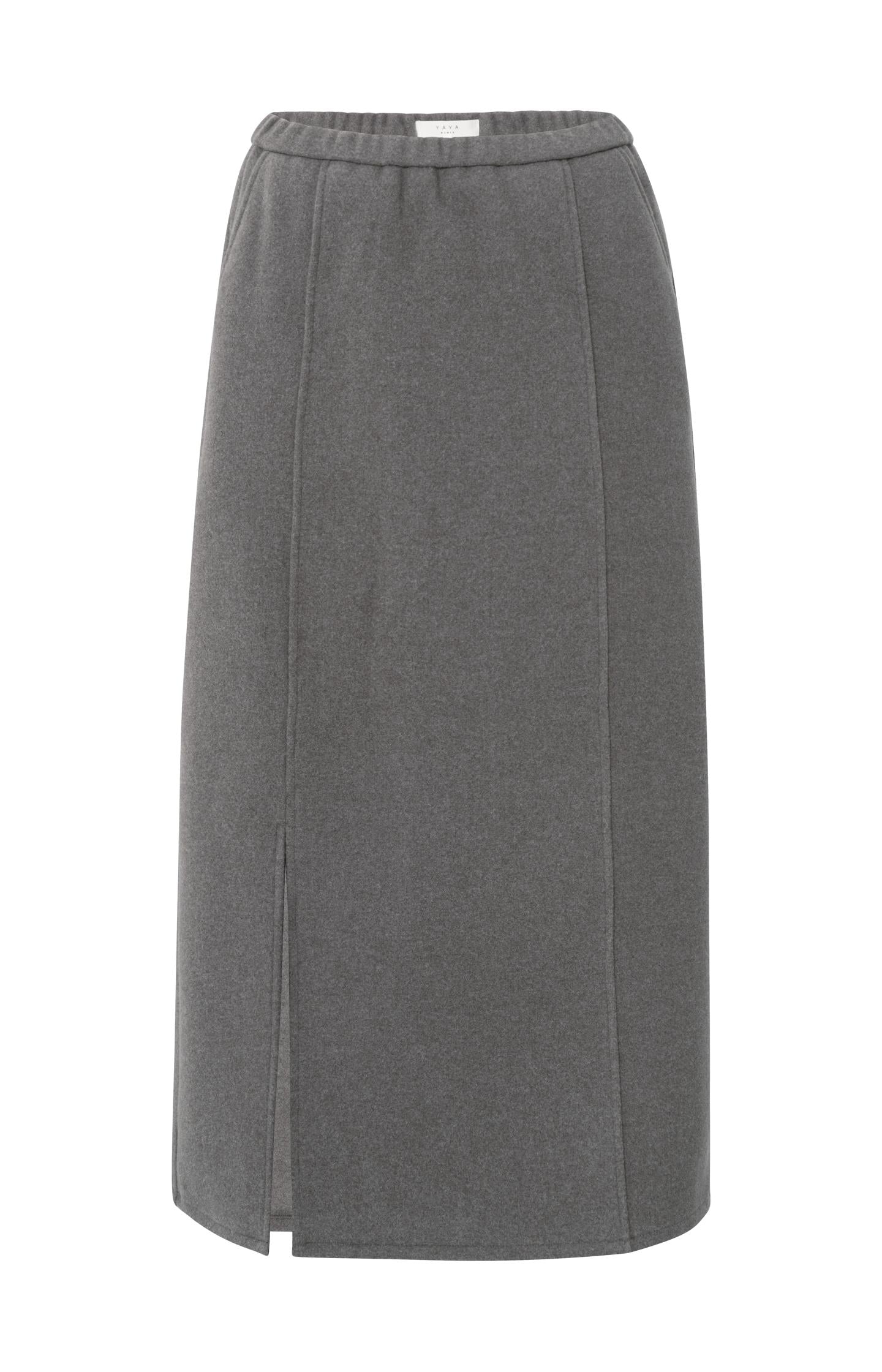 Jersey midi skirt with elastic waistband and front slit - Type: product