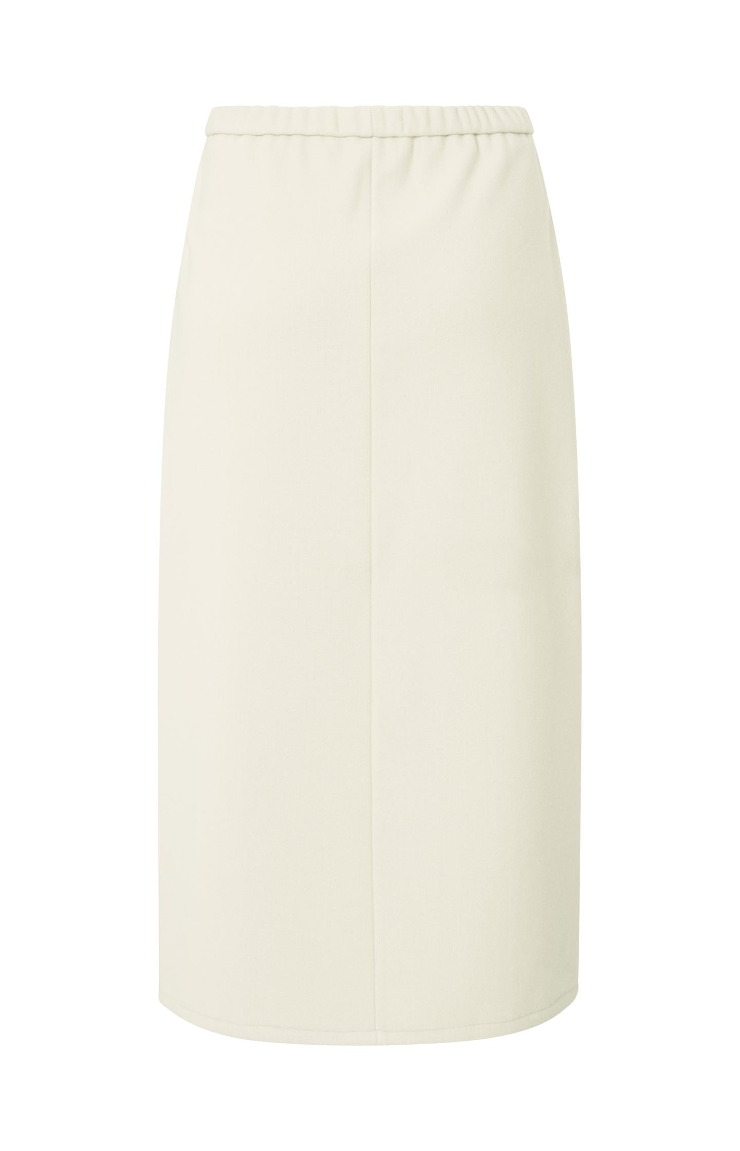 Jersey midi skirt with elastic waistband and front slit