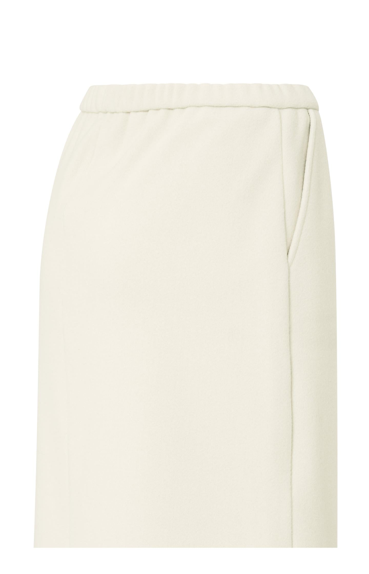 Jersey midi skirt with elastic waistband and front slit