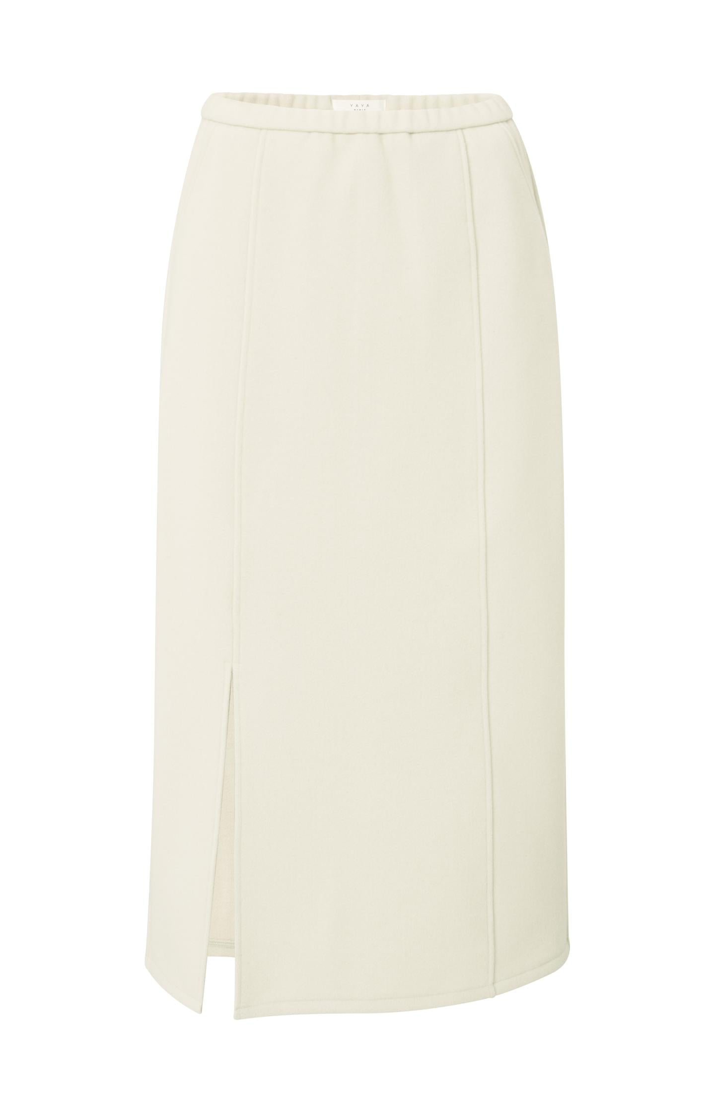 Jersey midi skirt with elastic waistband and front slit - Type: product
