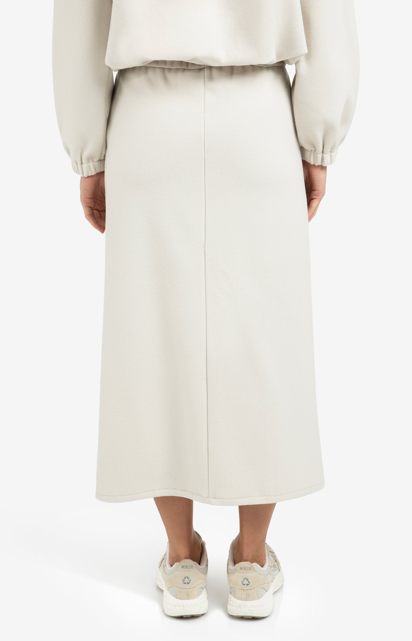 Jersey midi skirt with elastic waistband and front slit