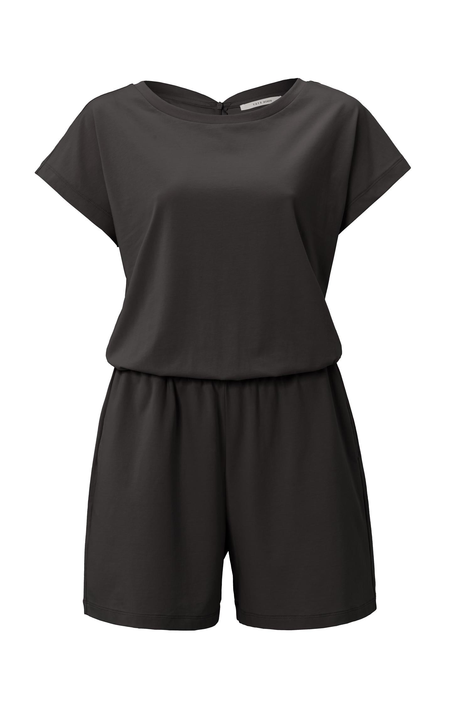 Jersey playsuit with batwing sleeves and pockets